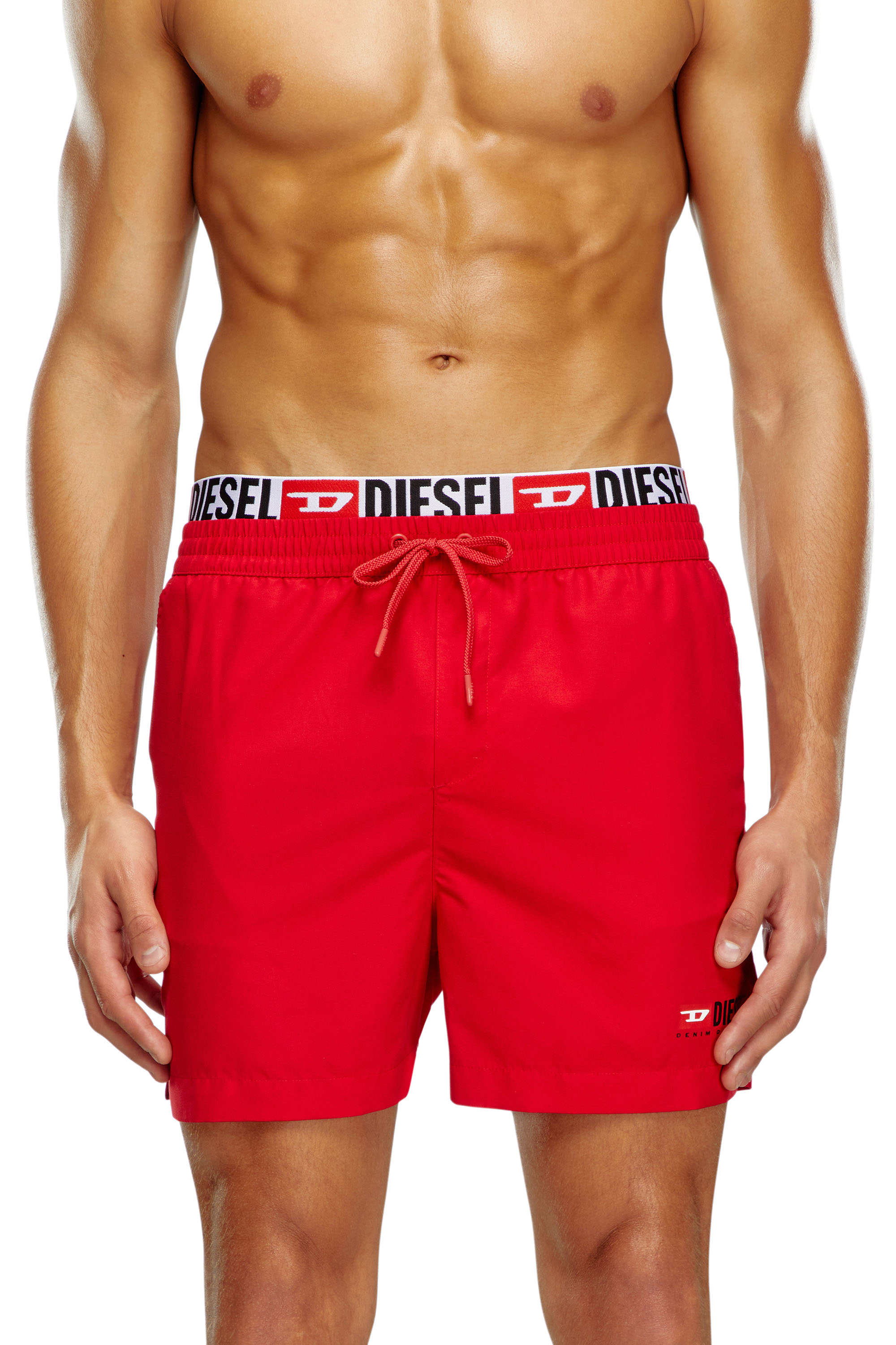 Diesel - Boardshorts de tejido arrugado con palmeras - Bañadores boxers largos - Hombre - Rojo