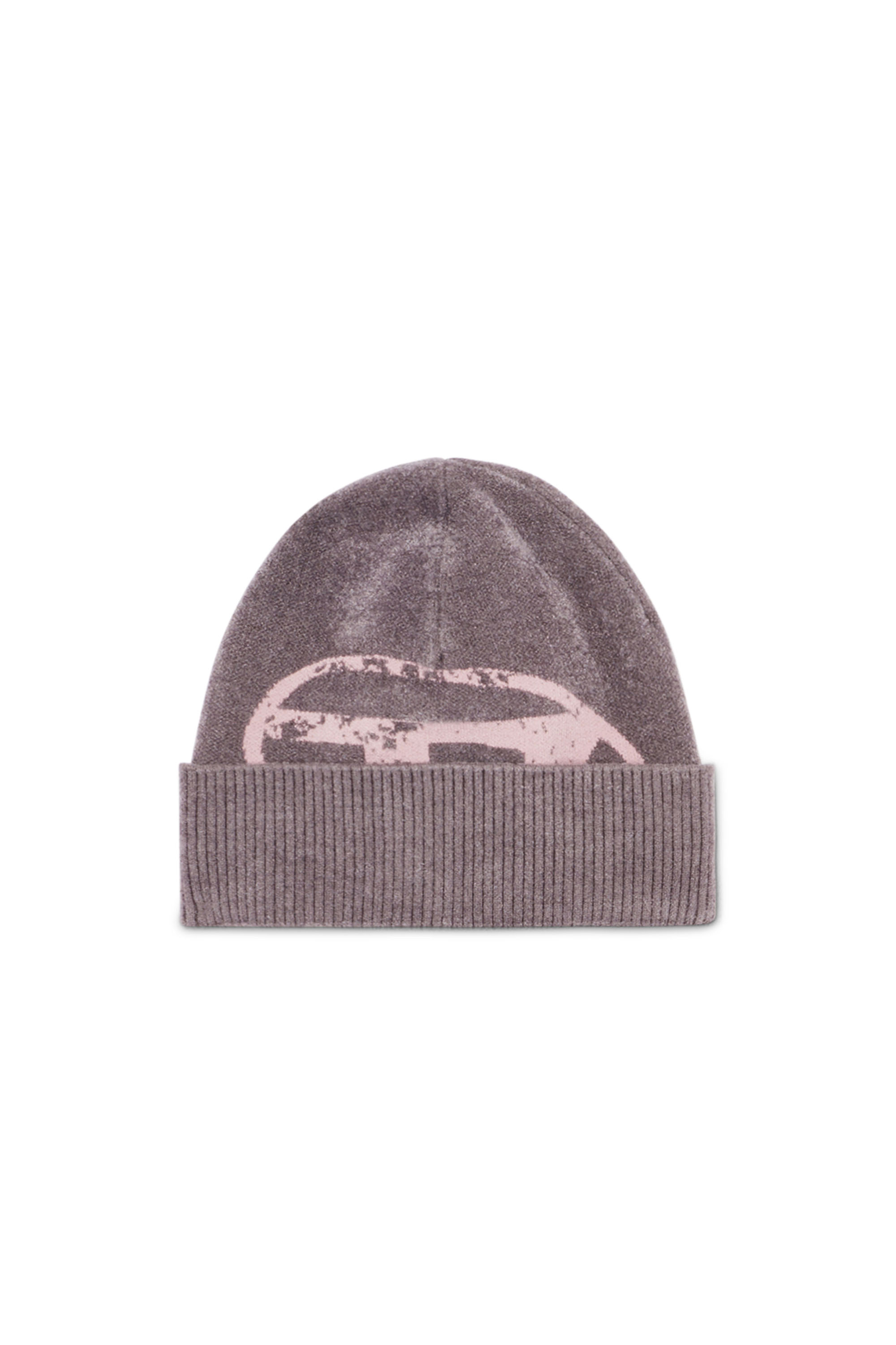 Diesel Beanie With Distressed Oval D Logo In Violet