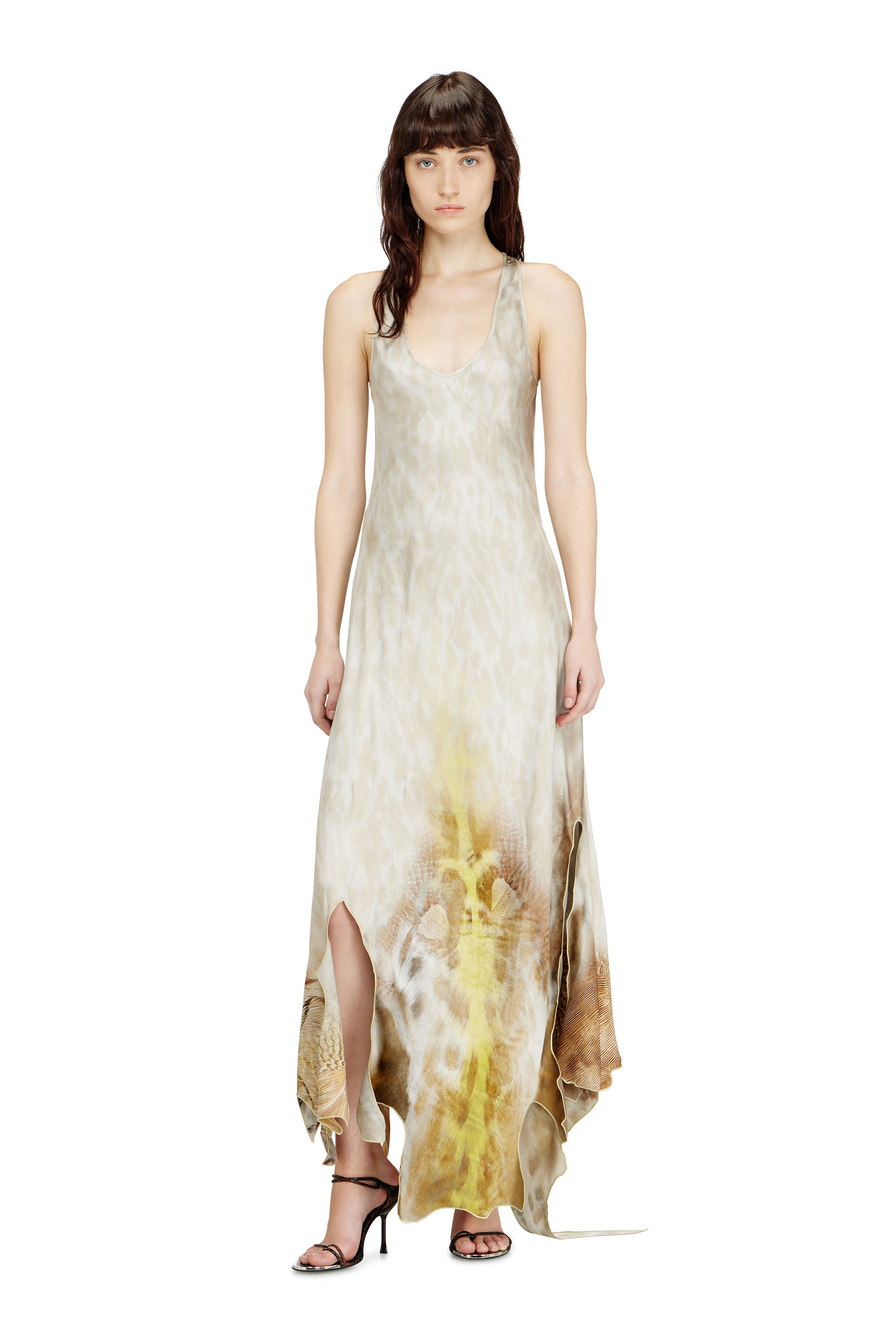 Diesel - D-IKARA, Woman's Long satin dress with hide-effect hem in Beige - 2