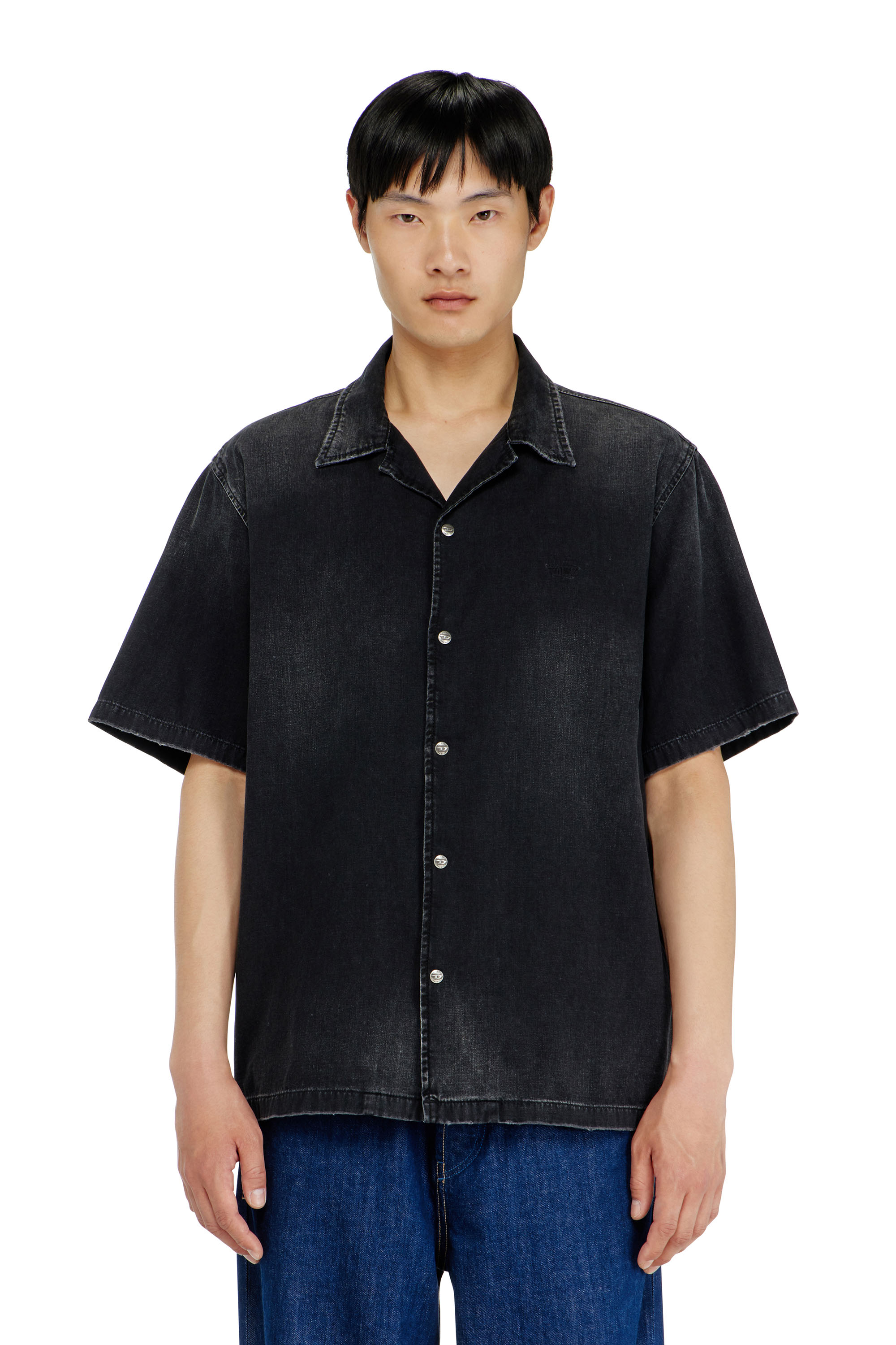 Diesel Men's Black - Denim Short-Sleeve Shirt - Denim Shirts - Man Extra Large