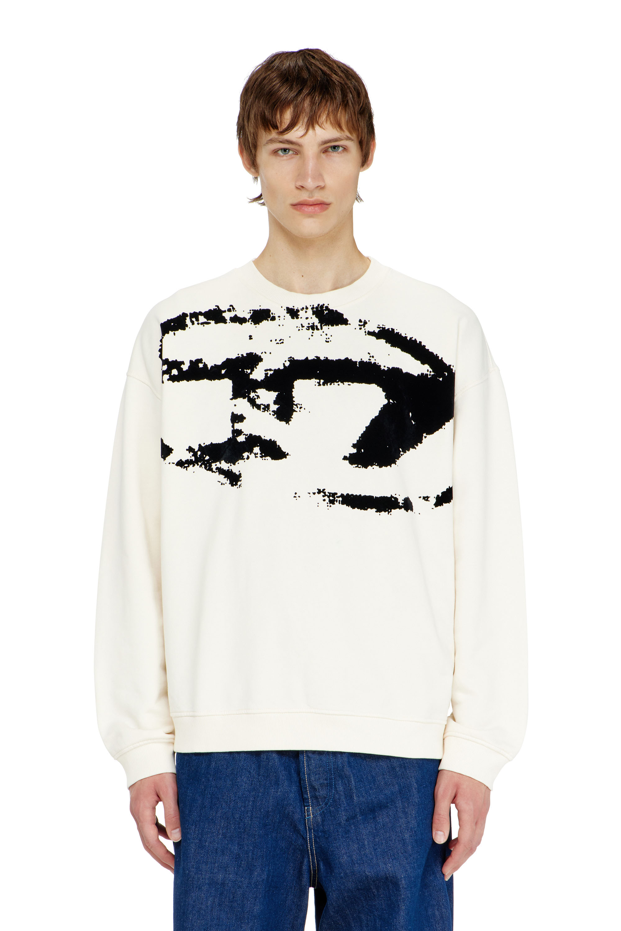 Diesel - S-BOXT-N5, Man's Cotton sweatshirt with flocked Oval D in Black/White - 5