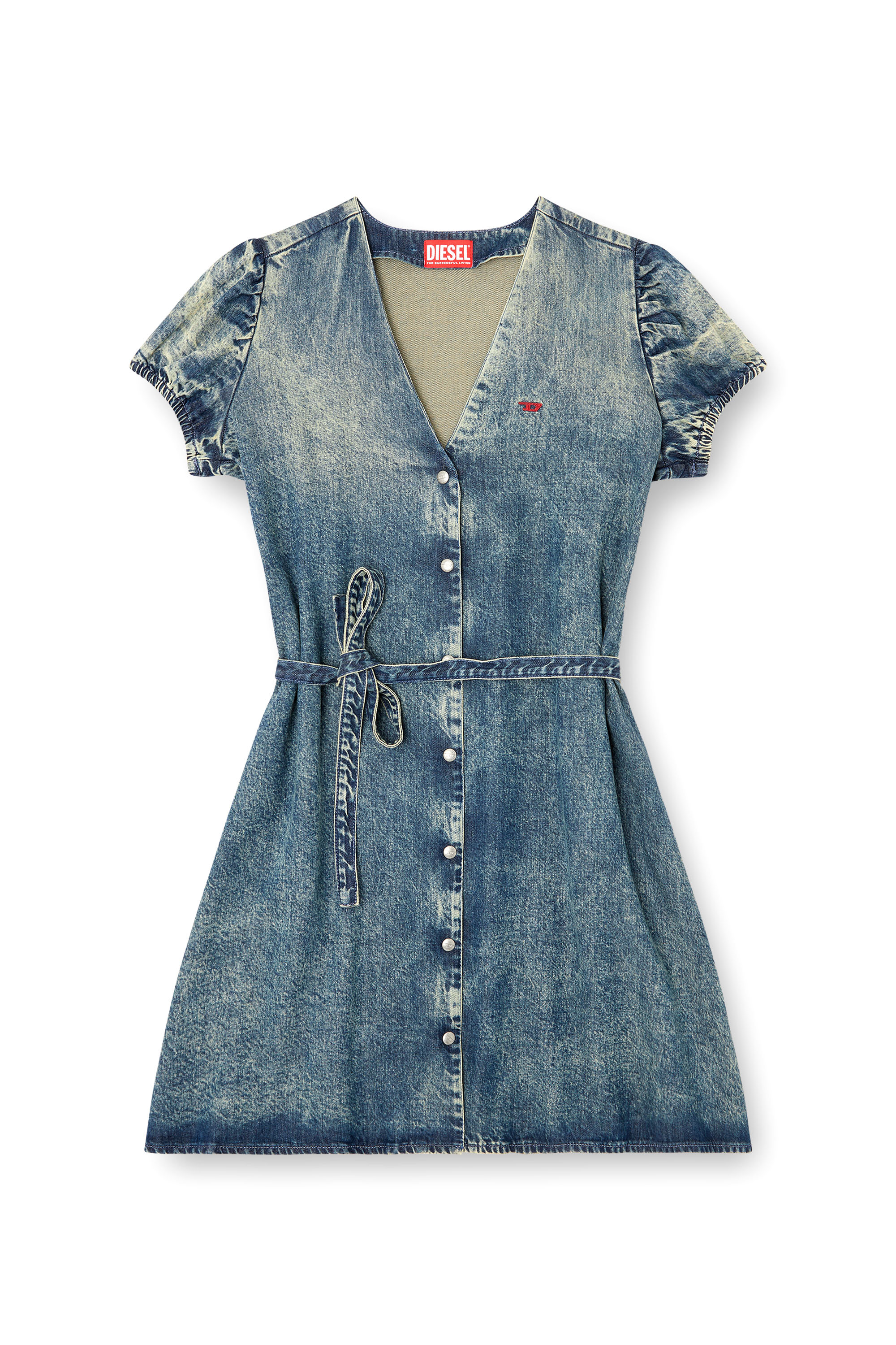 Diesel - DE-OLLISH-D, Woman's Denim dress with a waist belt in Medium blue - 3
