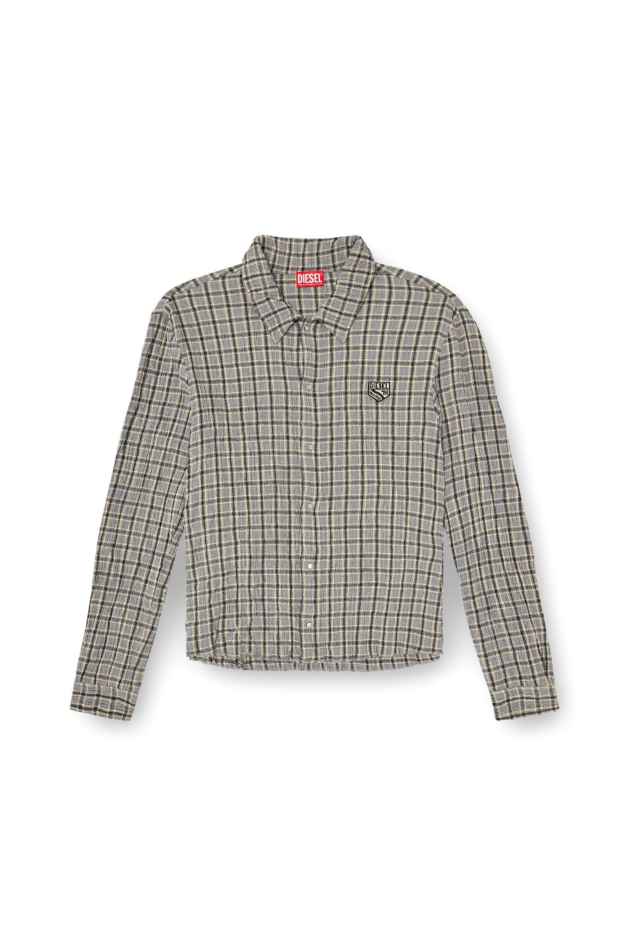 Diesel - S-SEERK, Man's Check shirt with seersucker effect in Green/Grey - 2