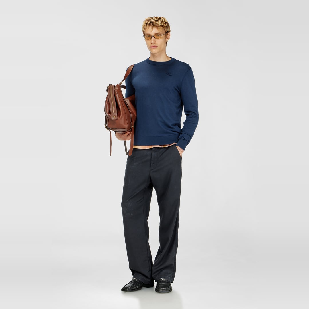 Diesel - Maille en coton avec logo ton sur ton - Pull Maille - Homme - Bleu