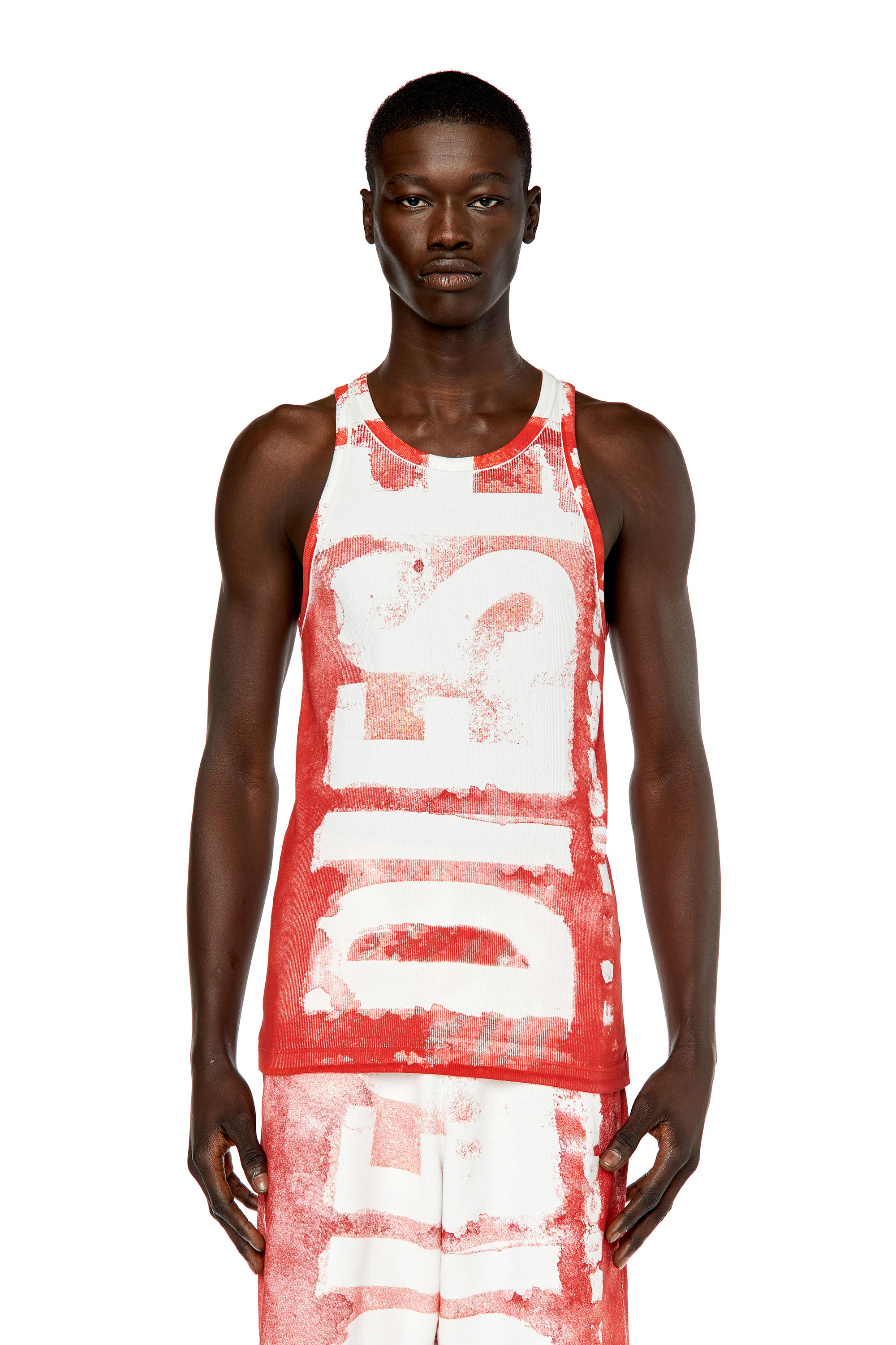 Diesel All-over Logo Lettering Tank Top In Red
