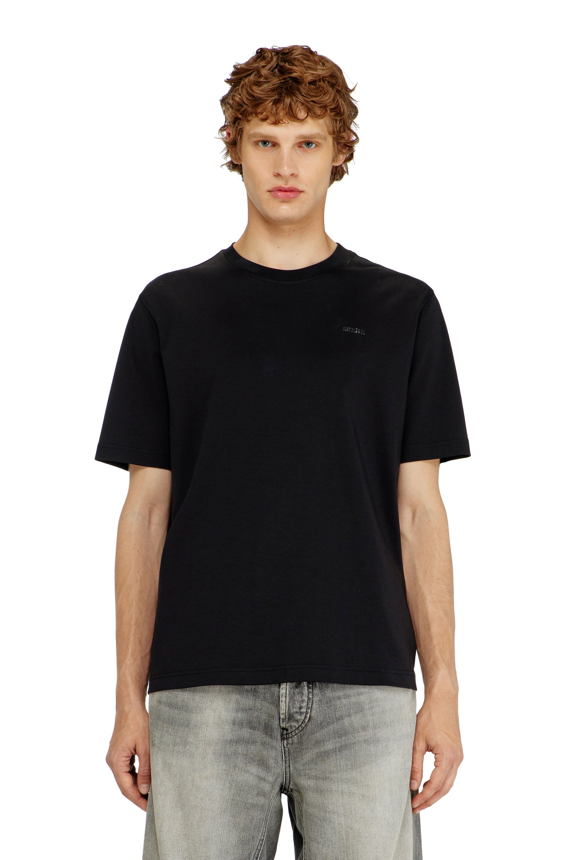 Diesel - Cotton T-shirt with small logo on chest - T-Shirts - Man - Black