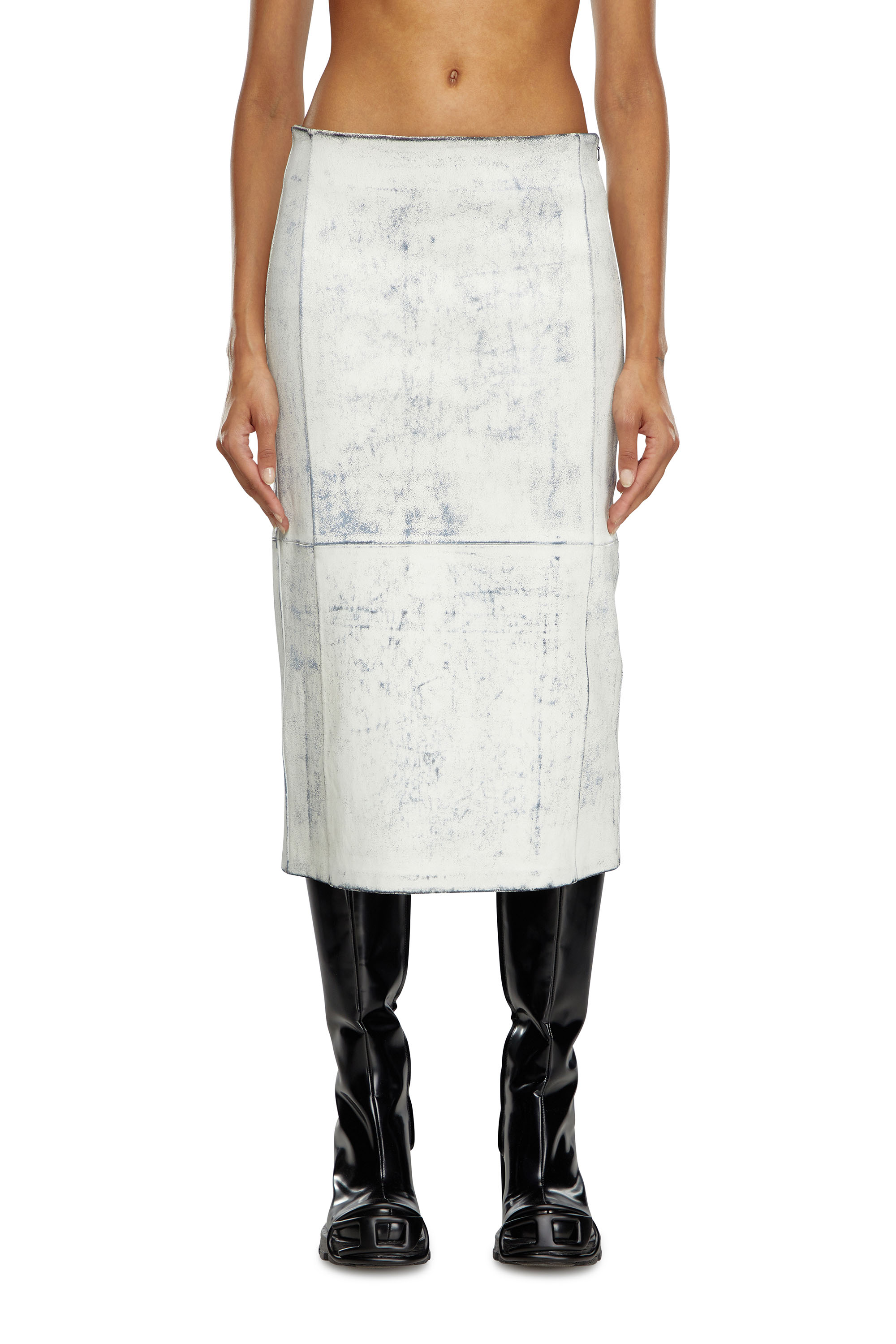 Shop Diesel Leather Midi Skirt With Plaster Effect In White