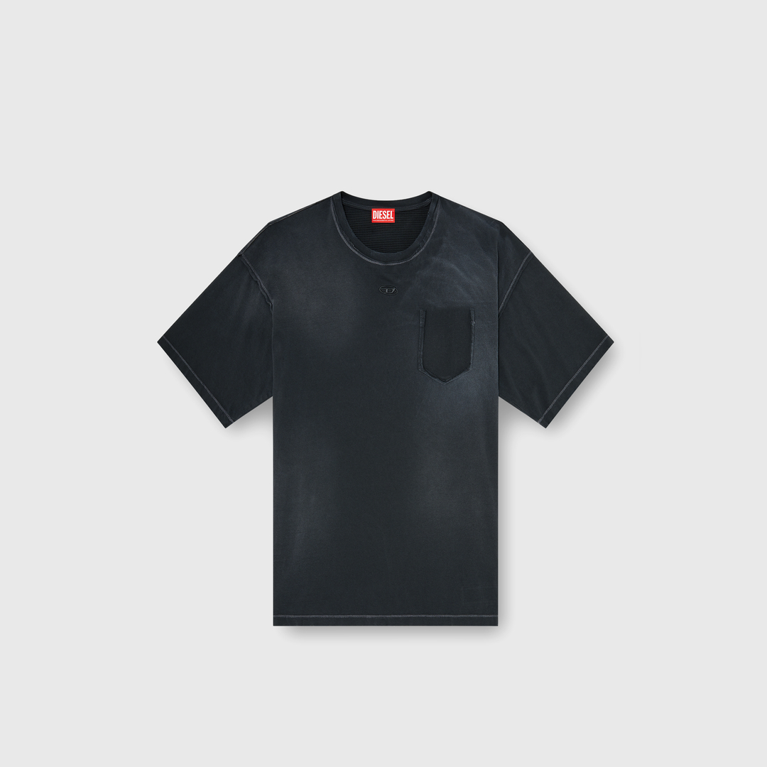 Diesel - T-shirt effet délavé avec poche déchirée - T-Shirts - Homme - Noir