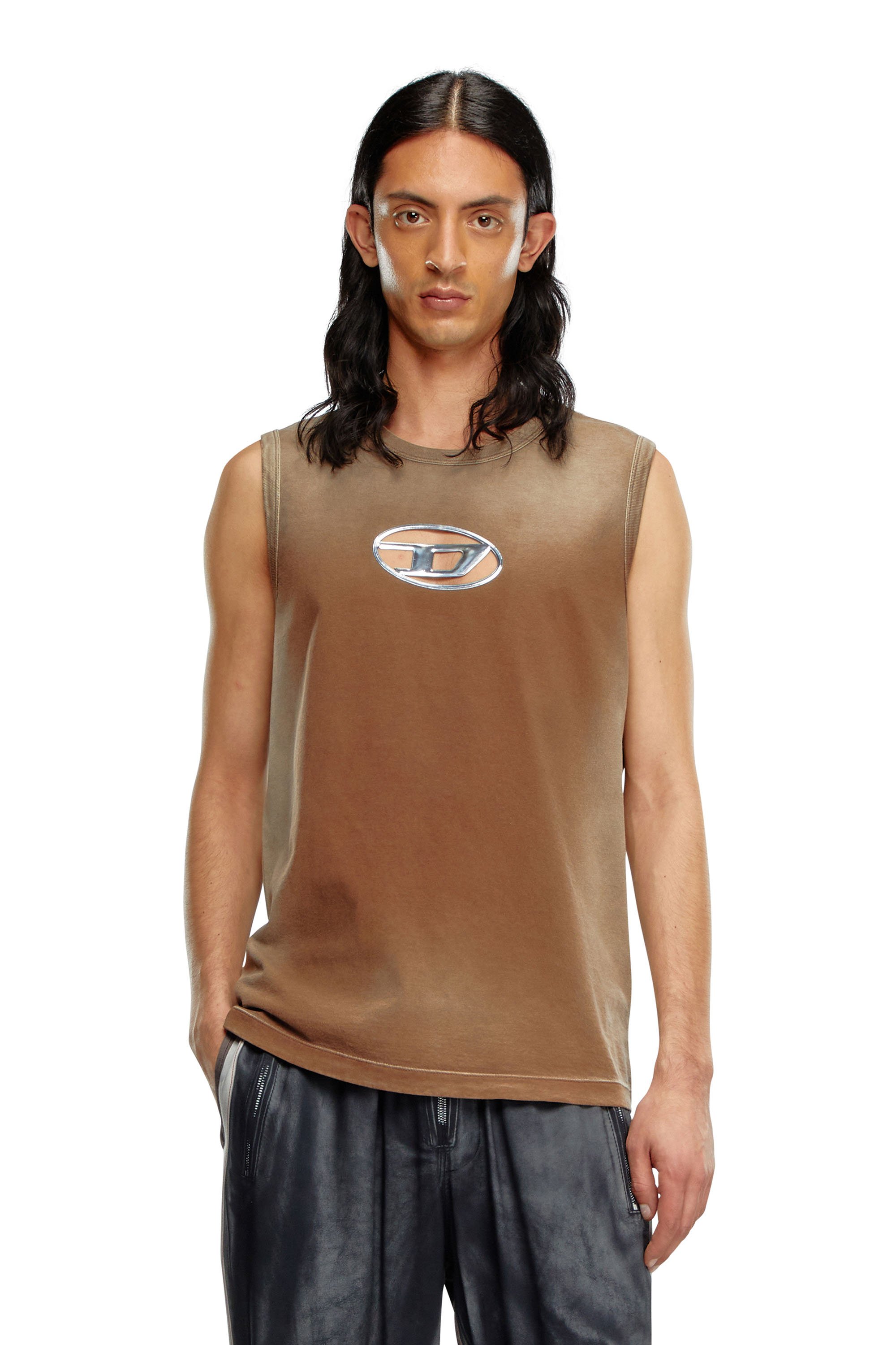 Diesel - Camiseta sin mangas desteñida con Oval D en relieve - Camisetas - Hombre - Marrón