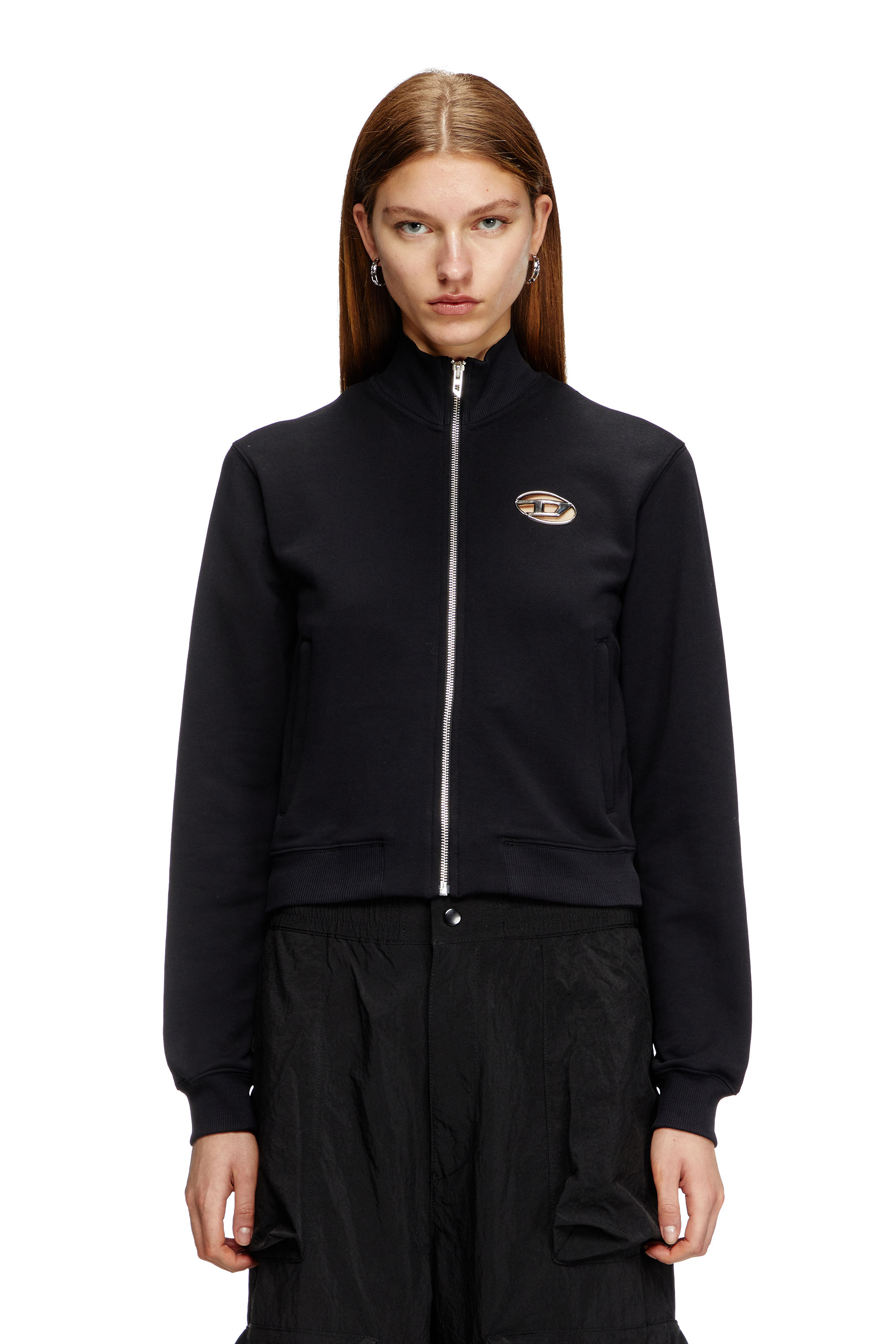 Diesel - Zip-up sweatshirt with cut-out logo - Sweaters - Woman - Black