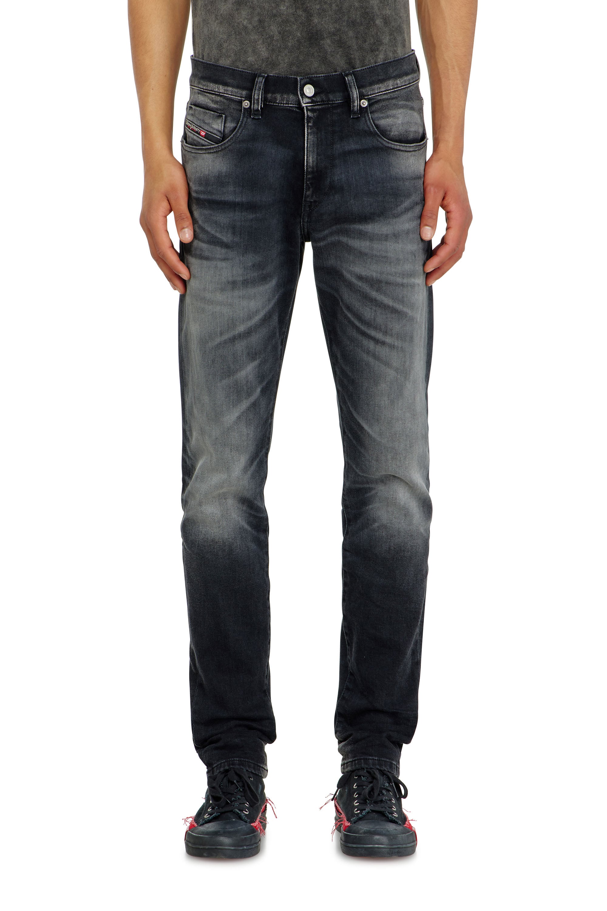 Diesel Homem Preto Slim Jeans Regular Waist 2019 D-Strukt, Black/Dark Grey, Zip Fly Tamanho 32