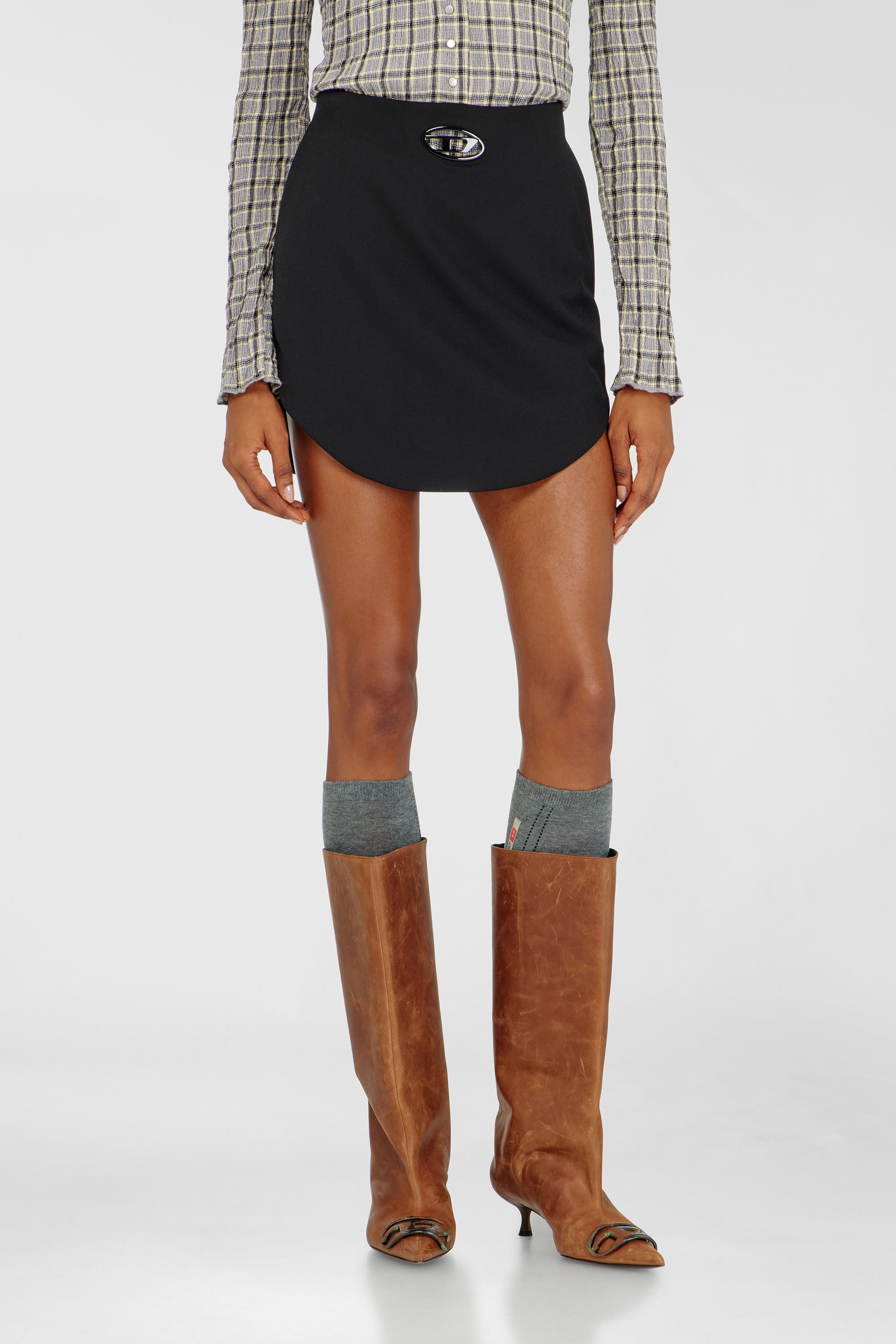 Diesel, Wool-blend miniskirt with Oval D plaque, Skirts, Woman in Black