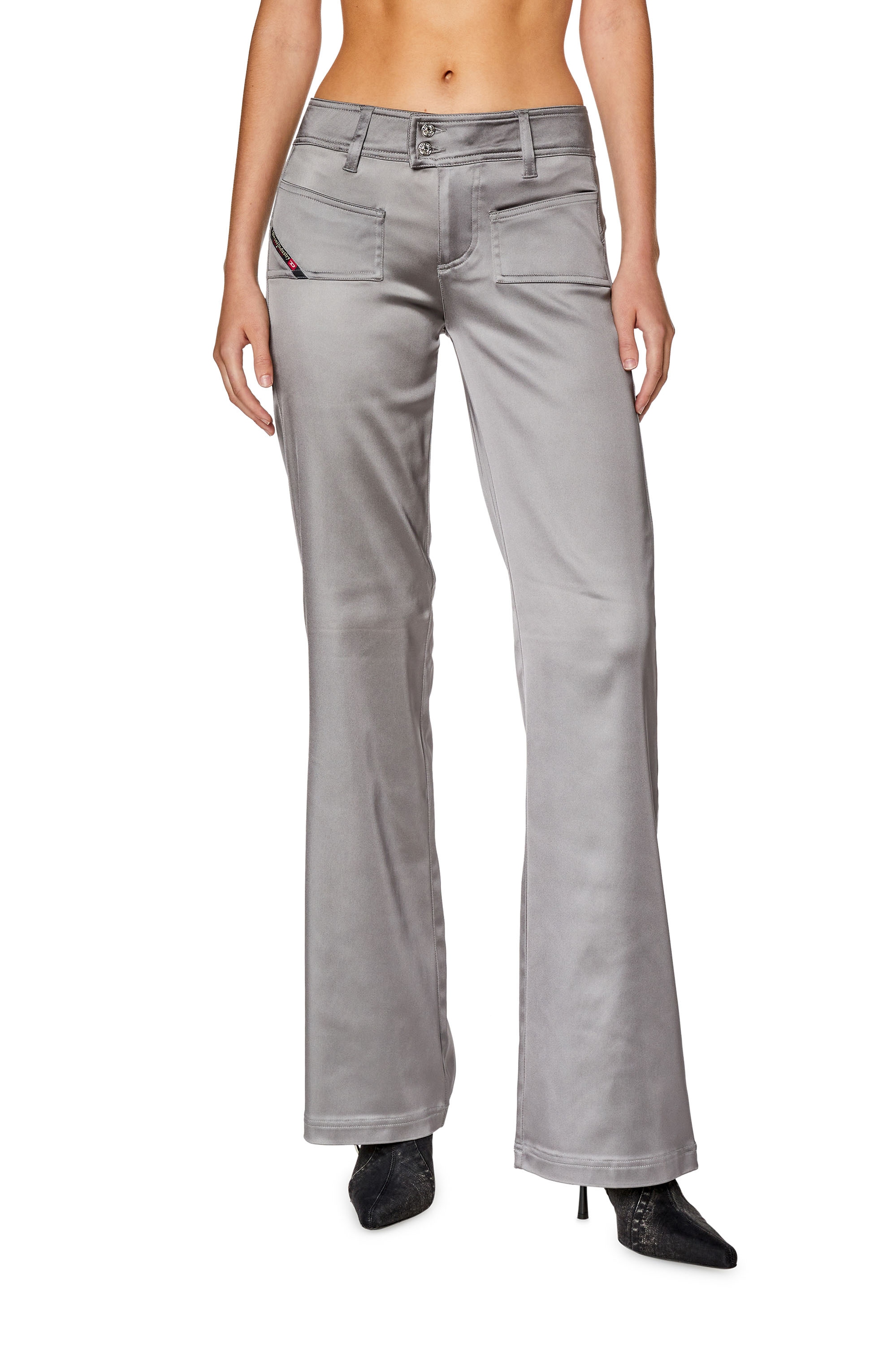 Shop Diesel Flared Pants In Shiny Stretch Satin In Grey