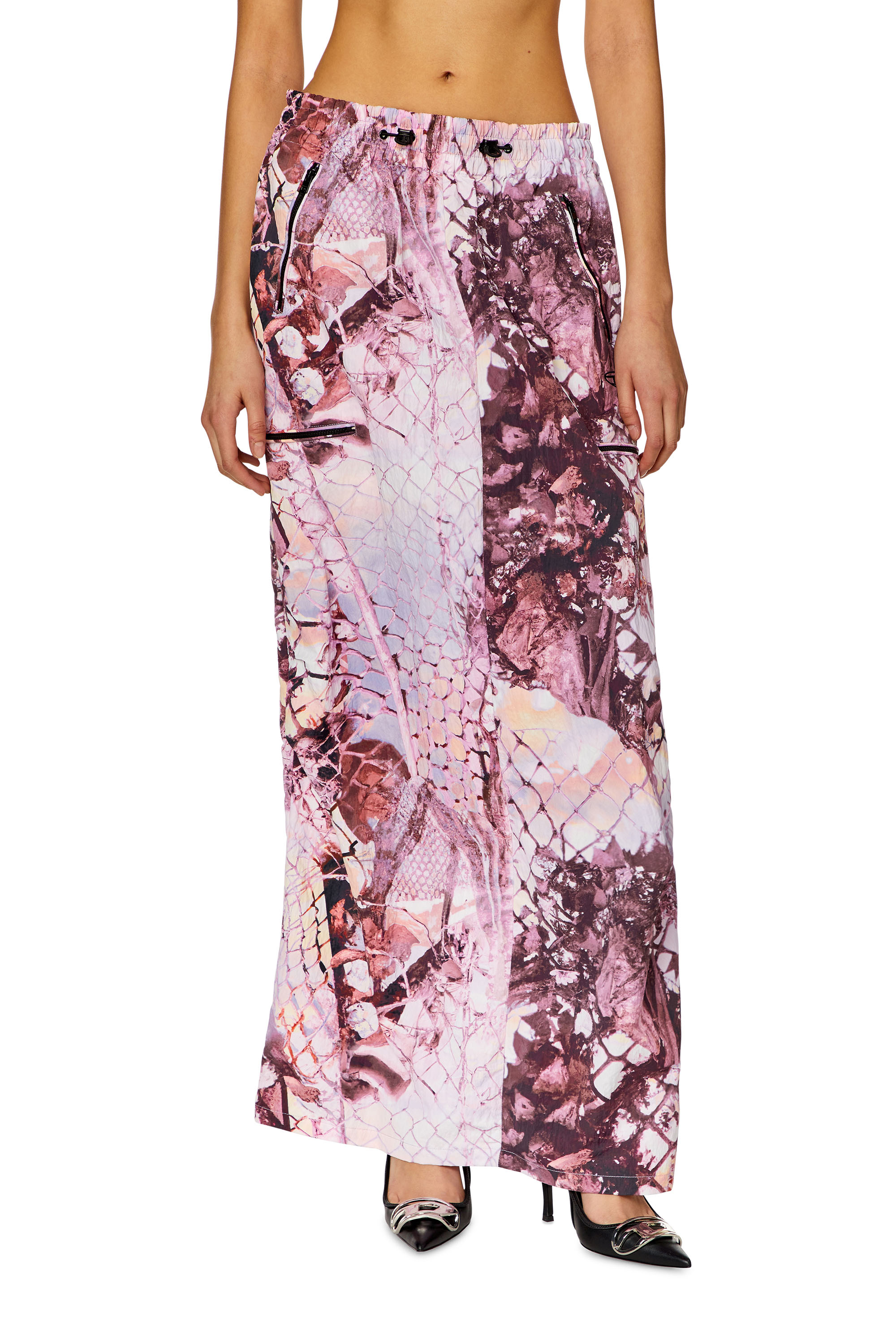 Diesel - Long skirt in printed crinkled nylon - Skirts - Woman - Violet