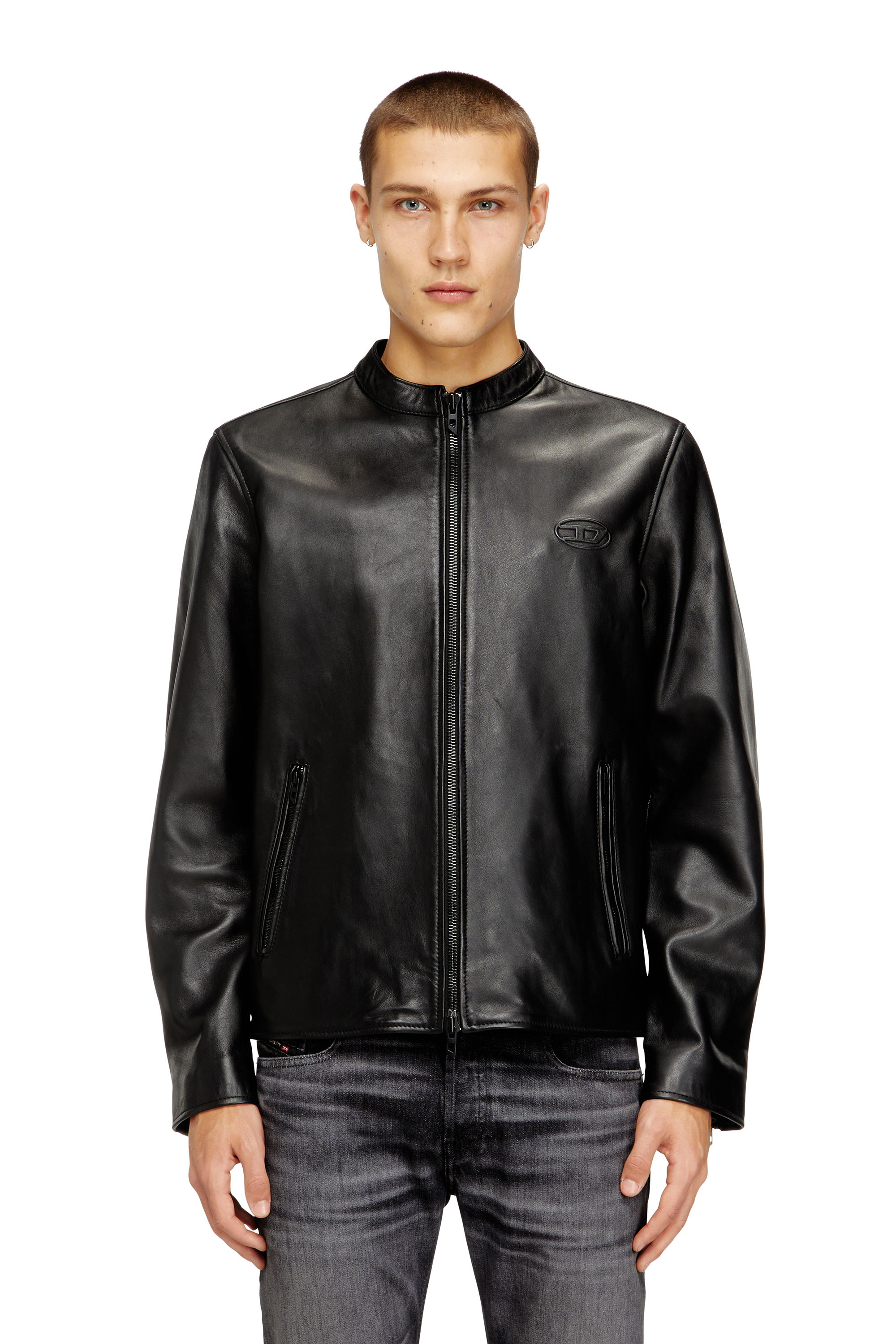 Diesel Biker Jacket In Waxed Leather In Black