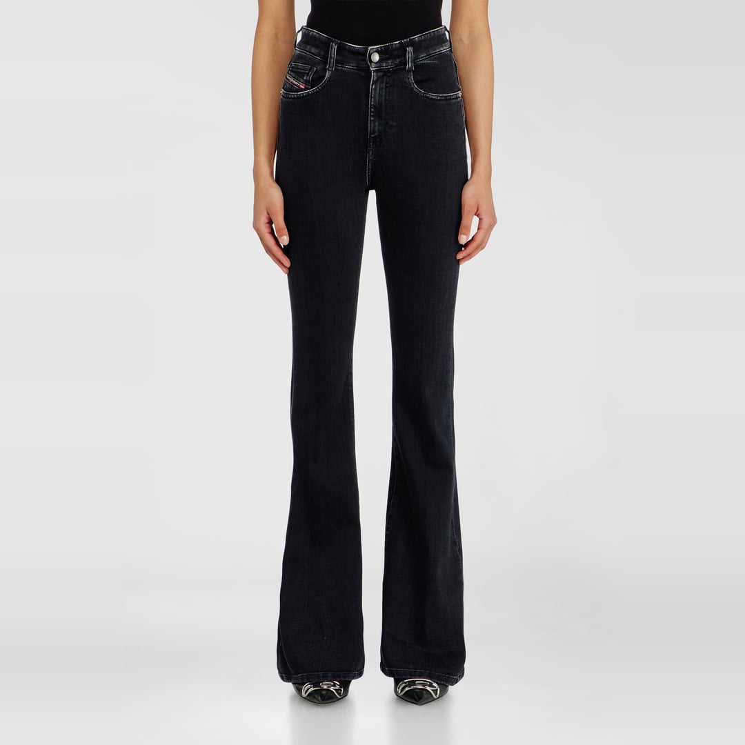 Diesel Bootcut Jeans High Waist 1973 D-Partt, Black/Dark grey, Zip fly