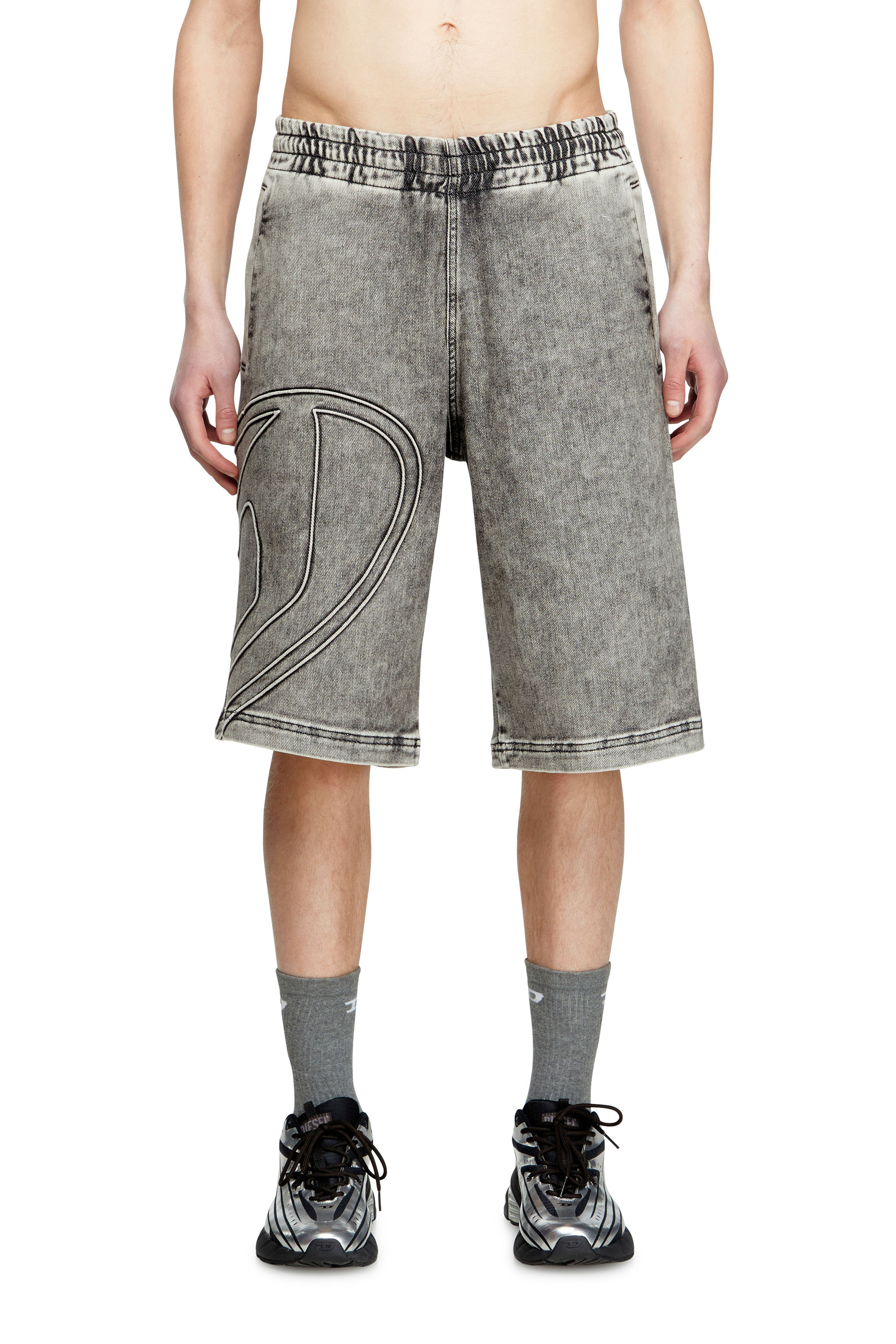 Shop Diesel Track Denim Bermudas With Oval D In Black