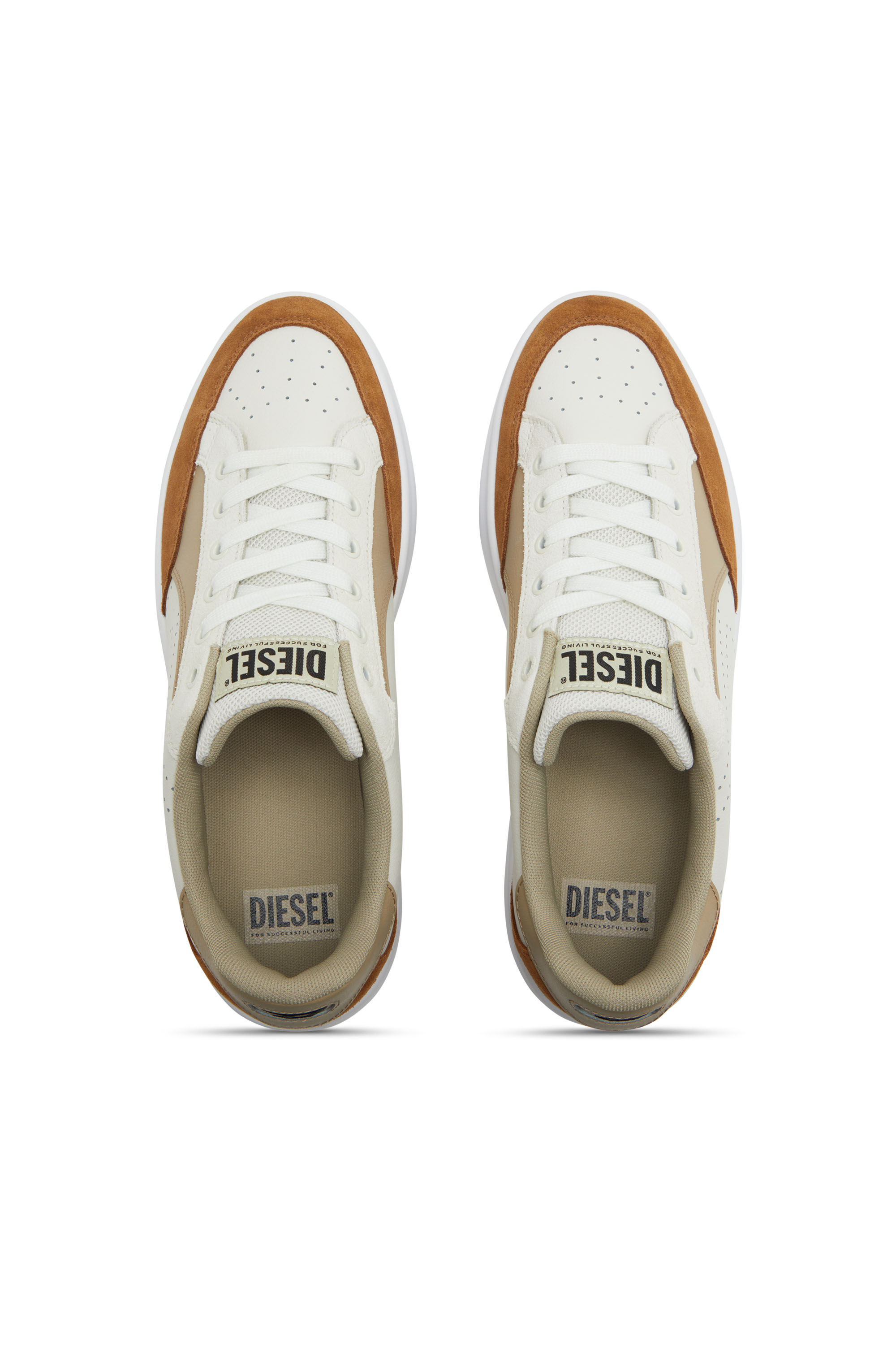 Diesel - S-DAKOTA LOW, Man's S-Dakota-Leather sneakers with perforated logo in Brown/White - 4