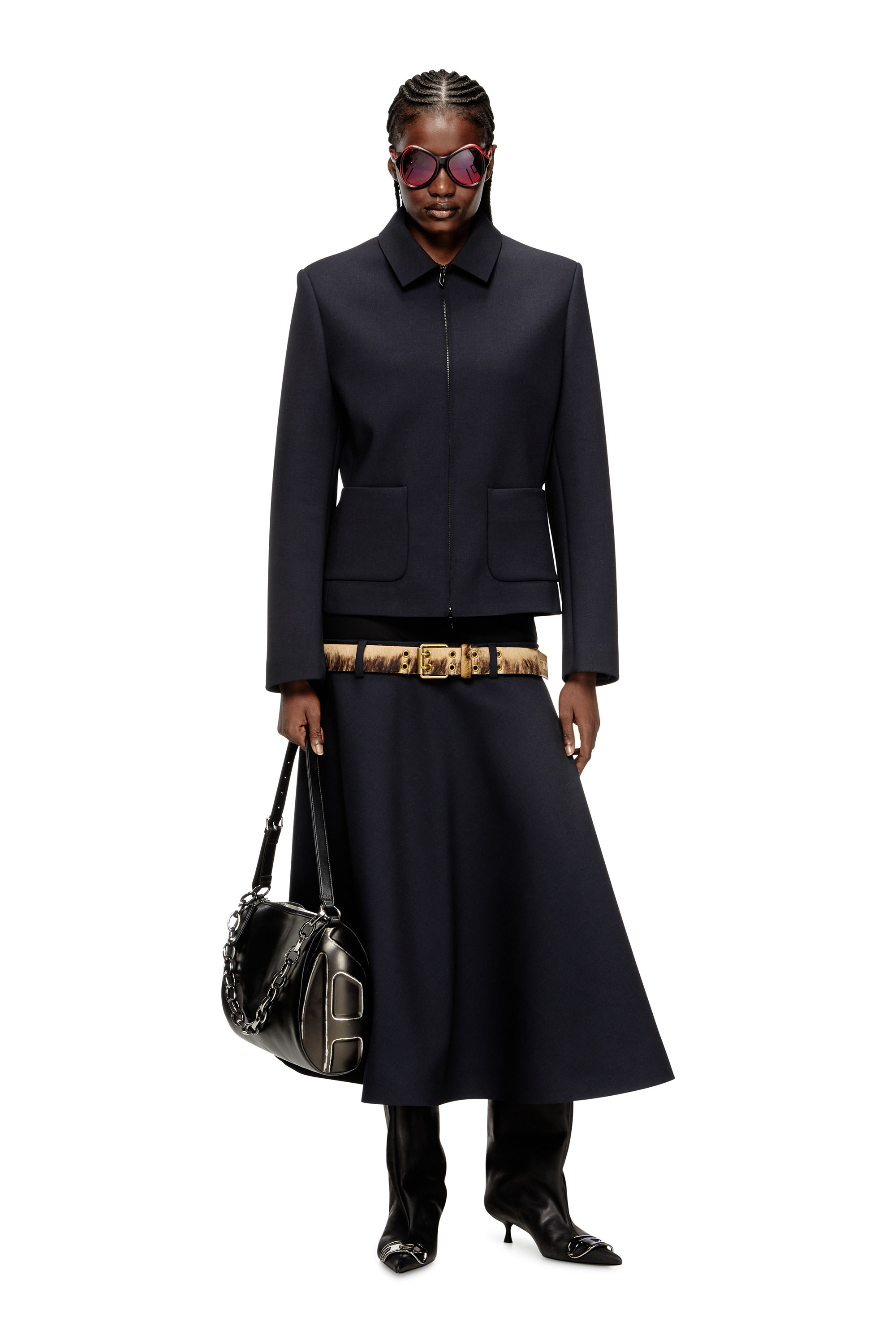 Diesel - G-CESARA-BOND, Woman's Collared jacket in neoprene-bonded fabric in Dark Blue - 2