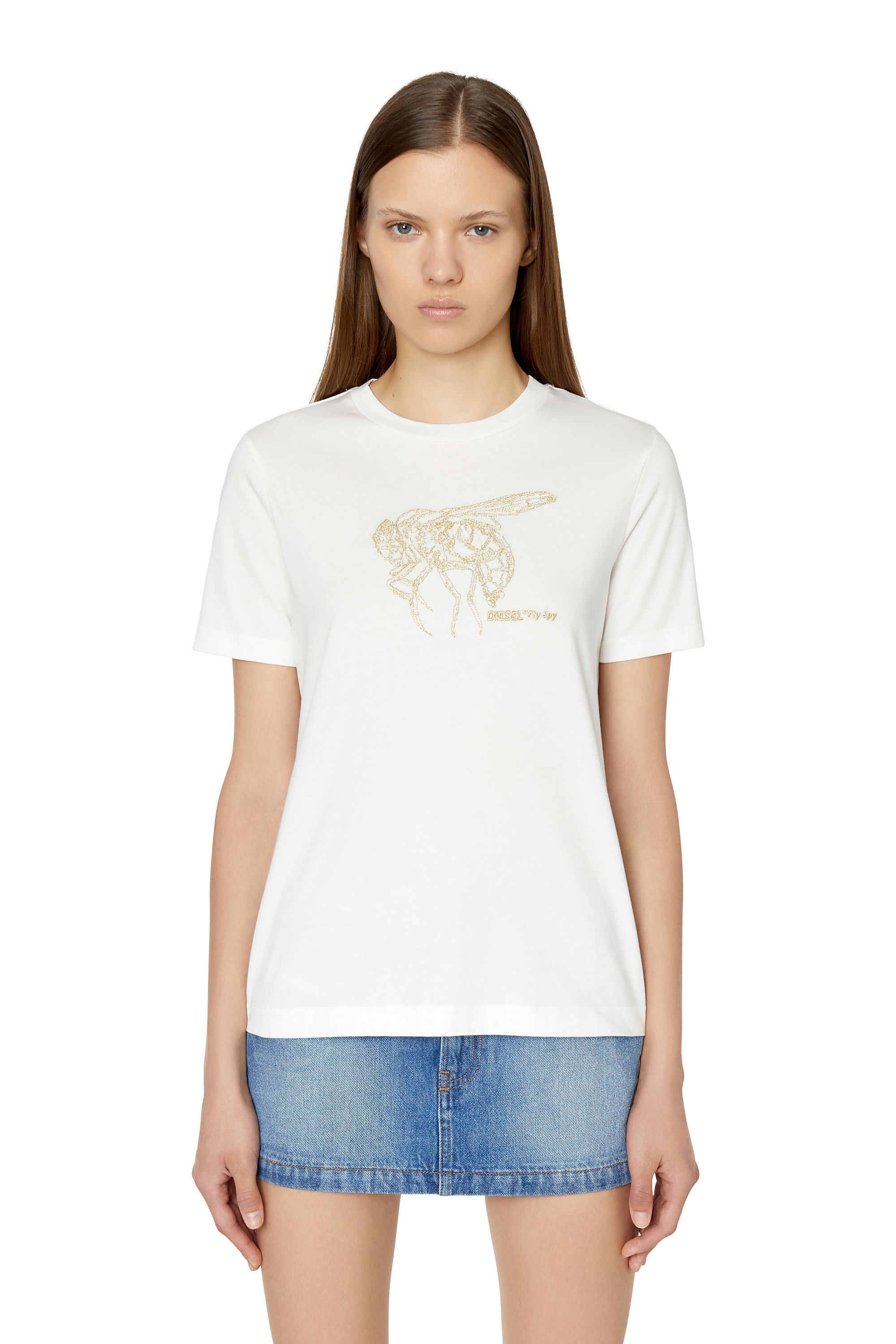 Diesel - T-shirt con ricamo mosca metallizzato - T-Shirts - Donna - Bianco