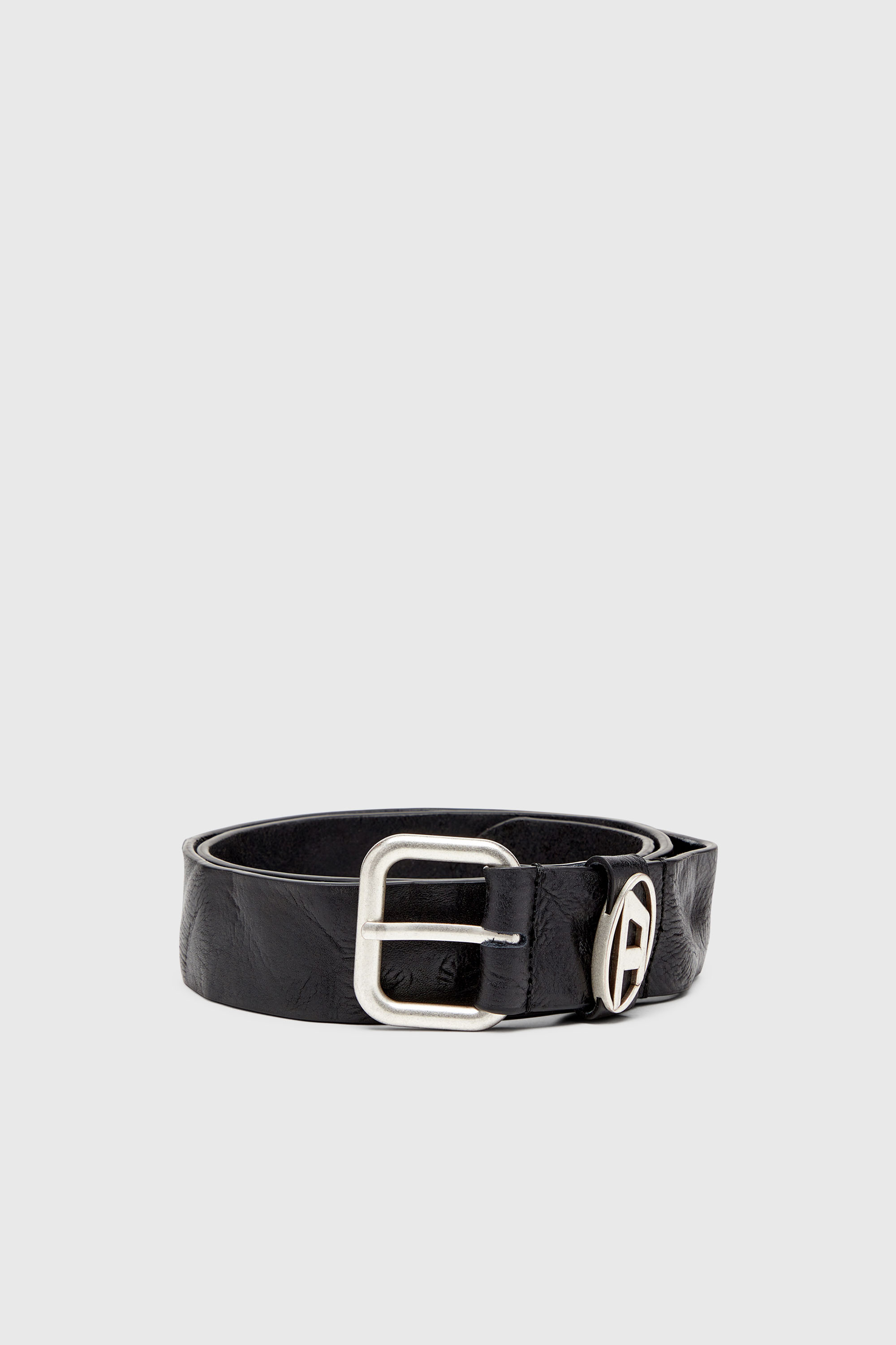 Diesel - 3.9cm logo-plaque wrinkled leather belt - Belts - Unisex - Black