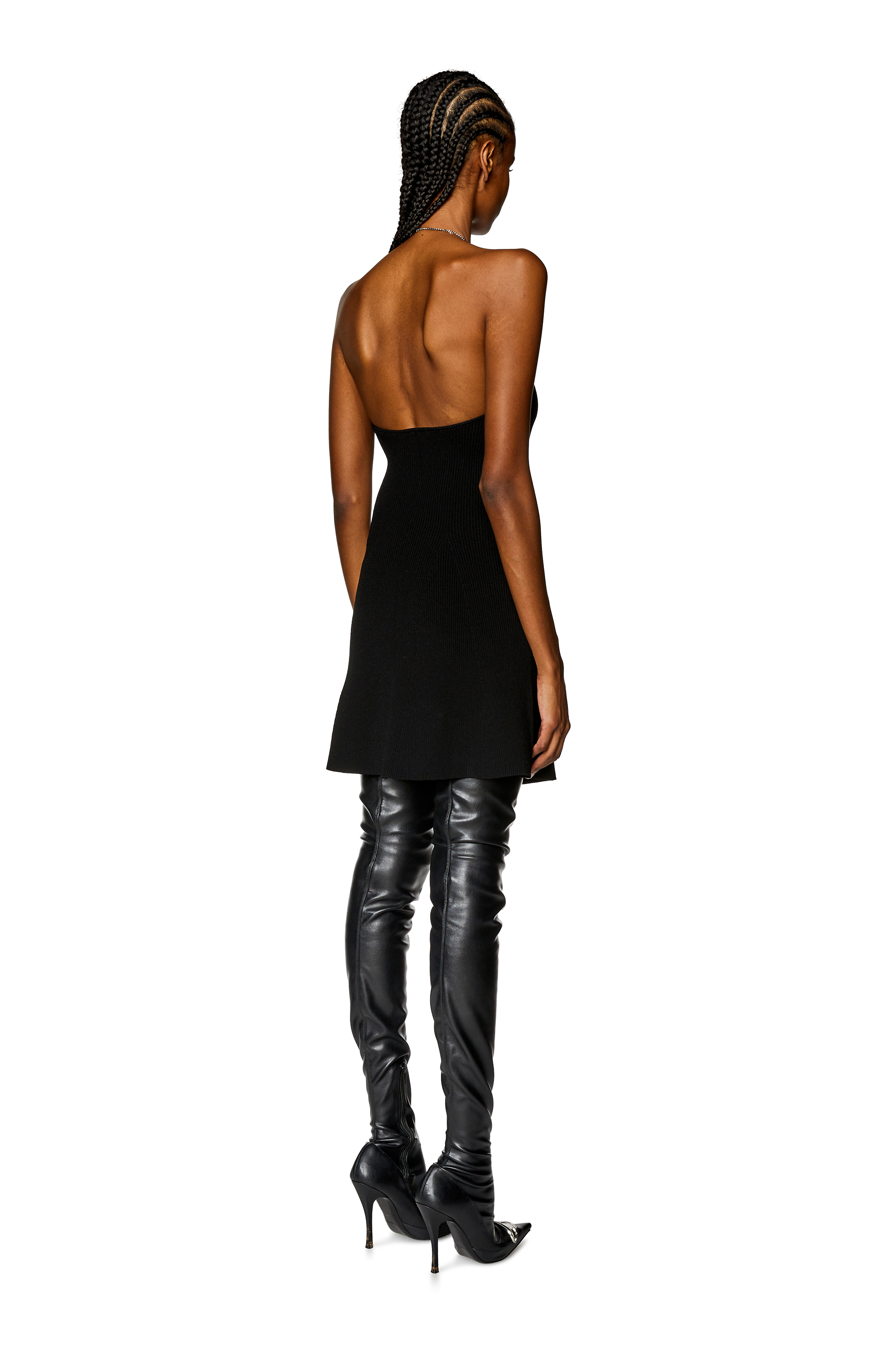 Diesel - Vestido con escote halter con cadena de tejido elástico - Punto - Mujer - Negro