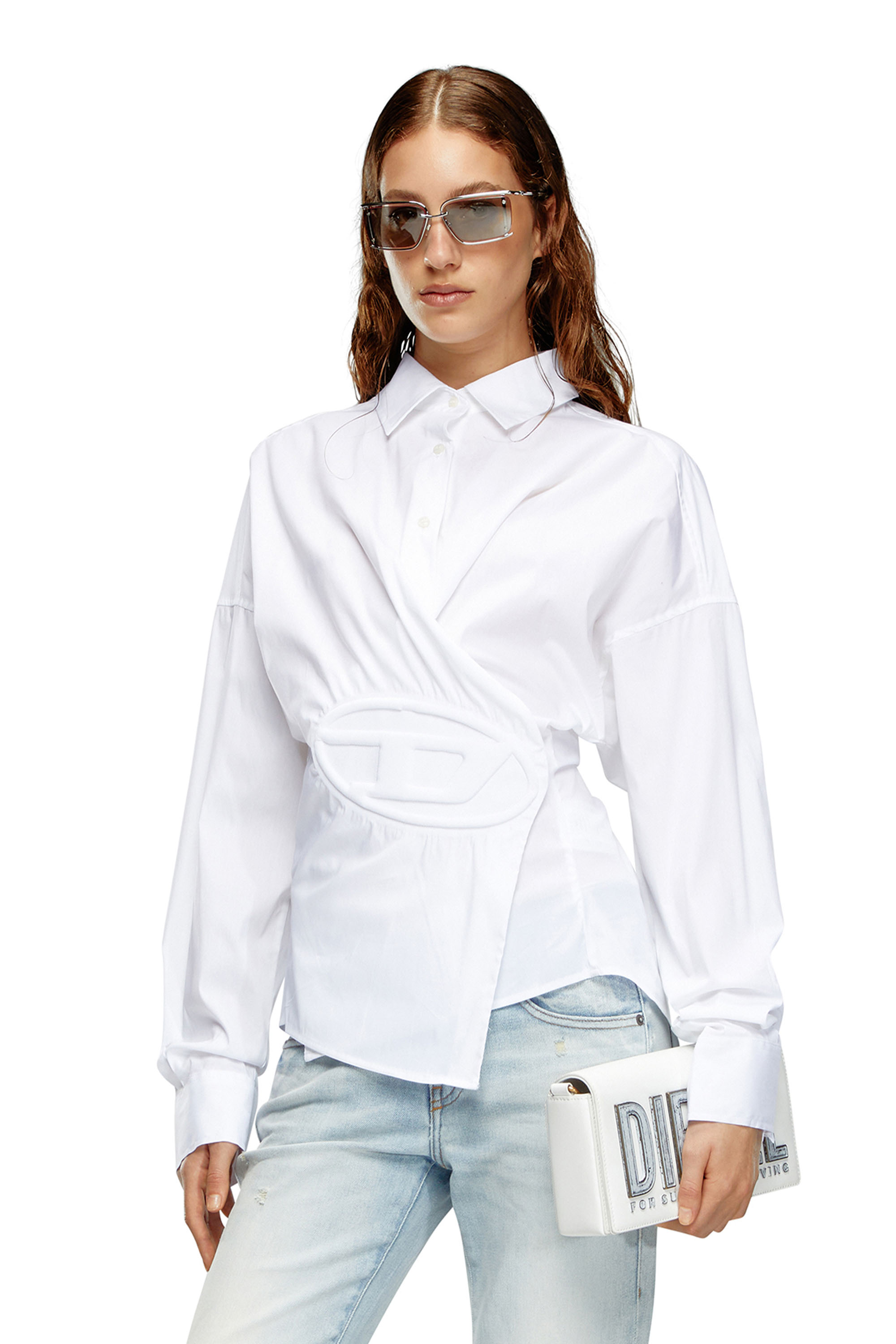 Diesel - Chemise portefeuille avec logo embossé - Chemises - Femme - Blanc