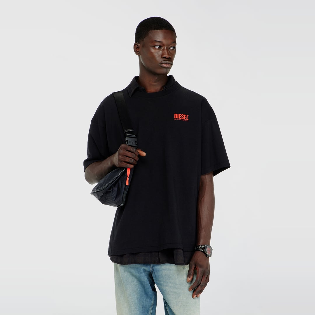 Diesel - Cotton T-shirt with Diesel Biscotto print - T-Shirts - Man - Black