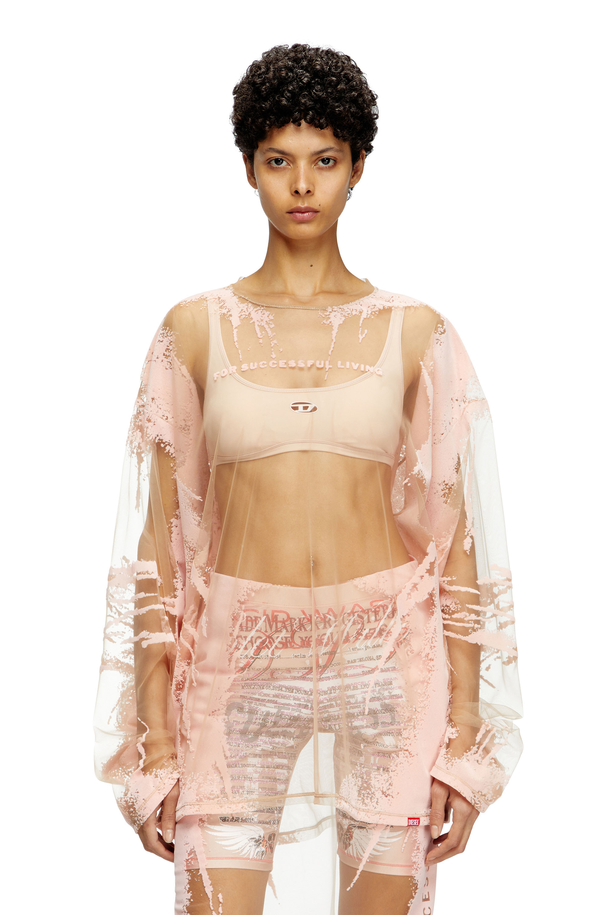 Diesel - T-HASSAN-LS-A, Unisex's Long-sleeve nylon T-shirt with lyrics print in Pink - 2