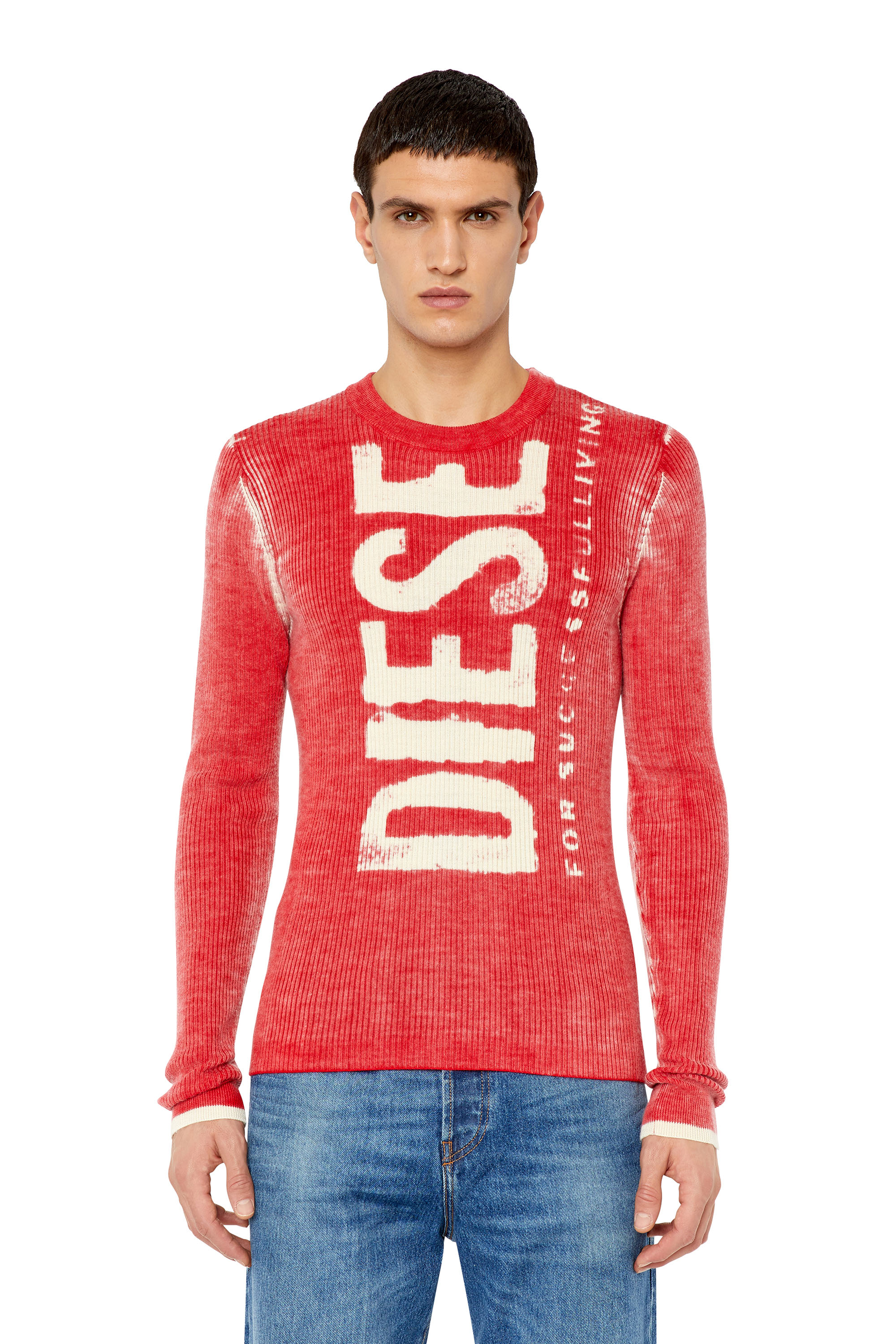 Diesel - Maglione in lana con logo effetto sbavato - Maglieria - Uomo - Rosso