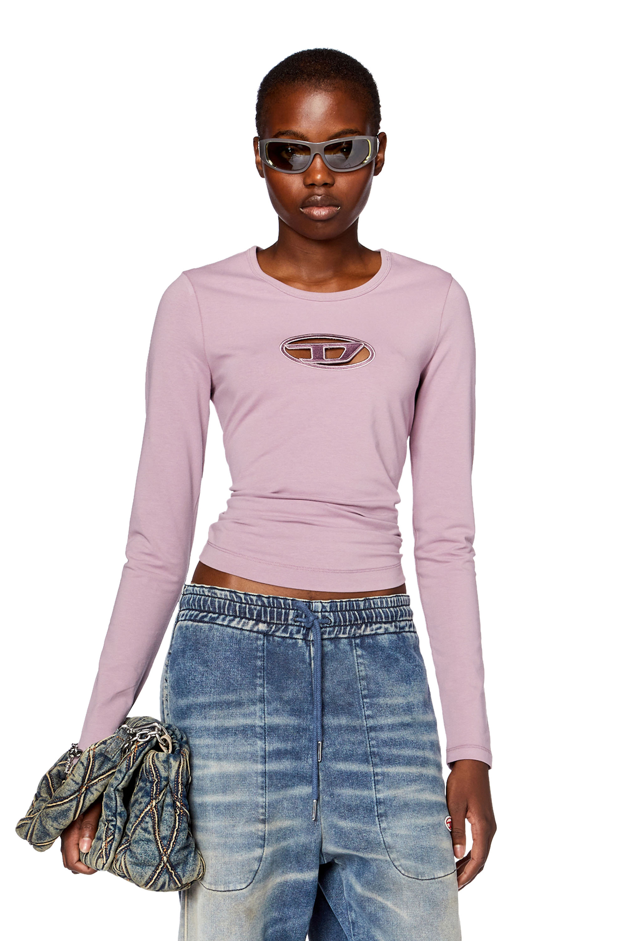 Diesel - Long-sleeve T-shirt with cut-out logo - T-Shirts - Woman - Violet