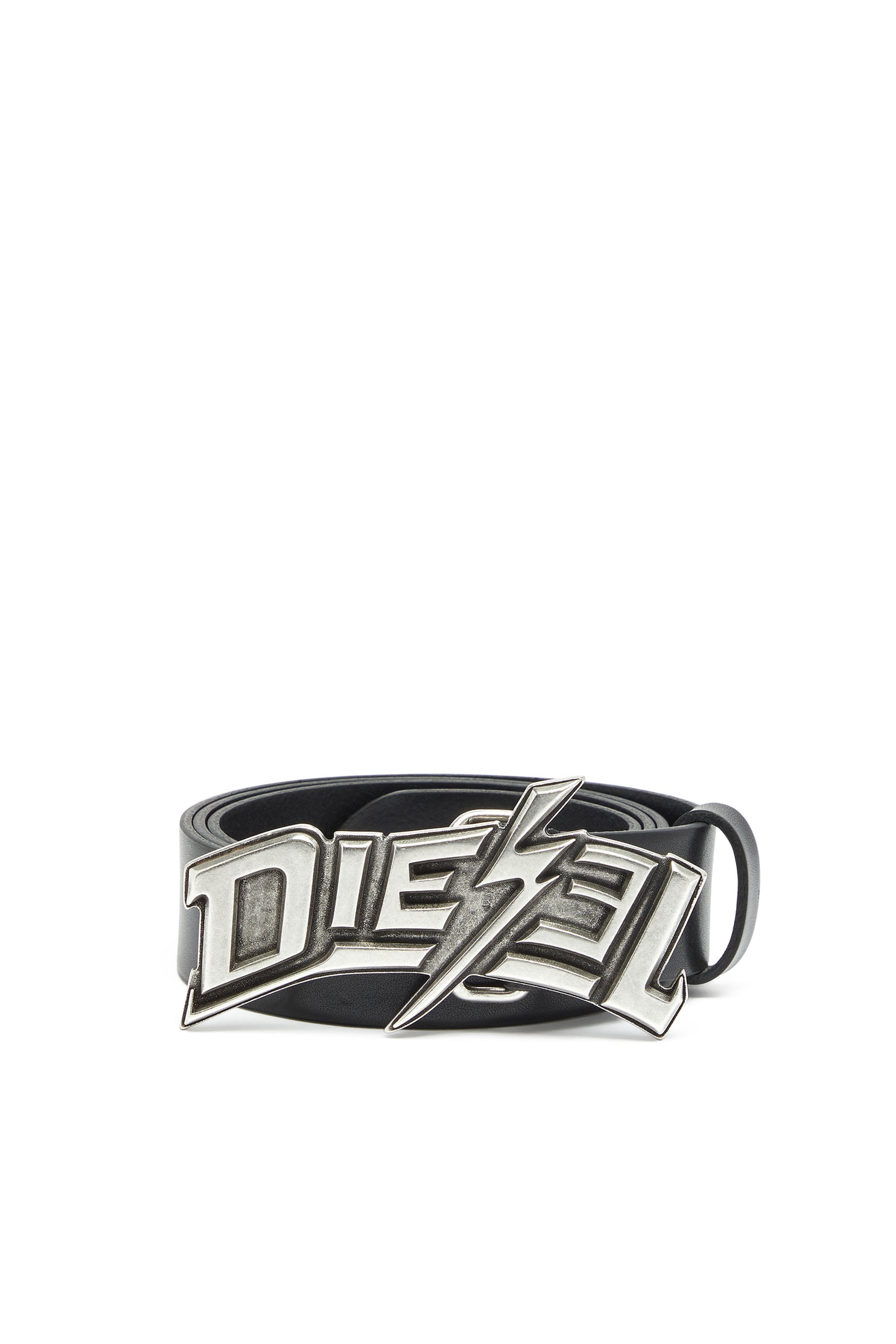 Diesel - 4cm leather belt with lightning bolt buckle - Belts - Man - Black