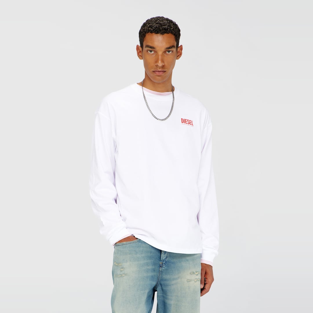Diesel - Relaxed long-sleeve T-shirt with Biscotto logo - T-Shirts - Man - White