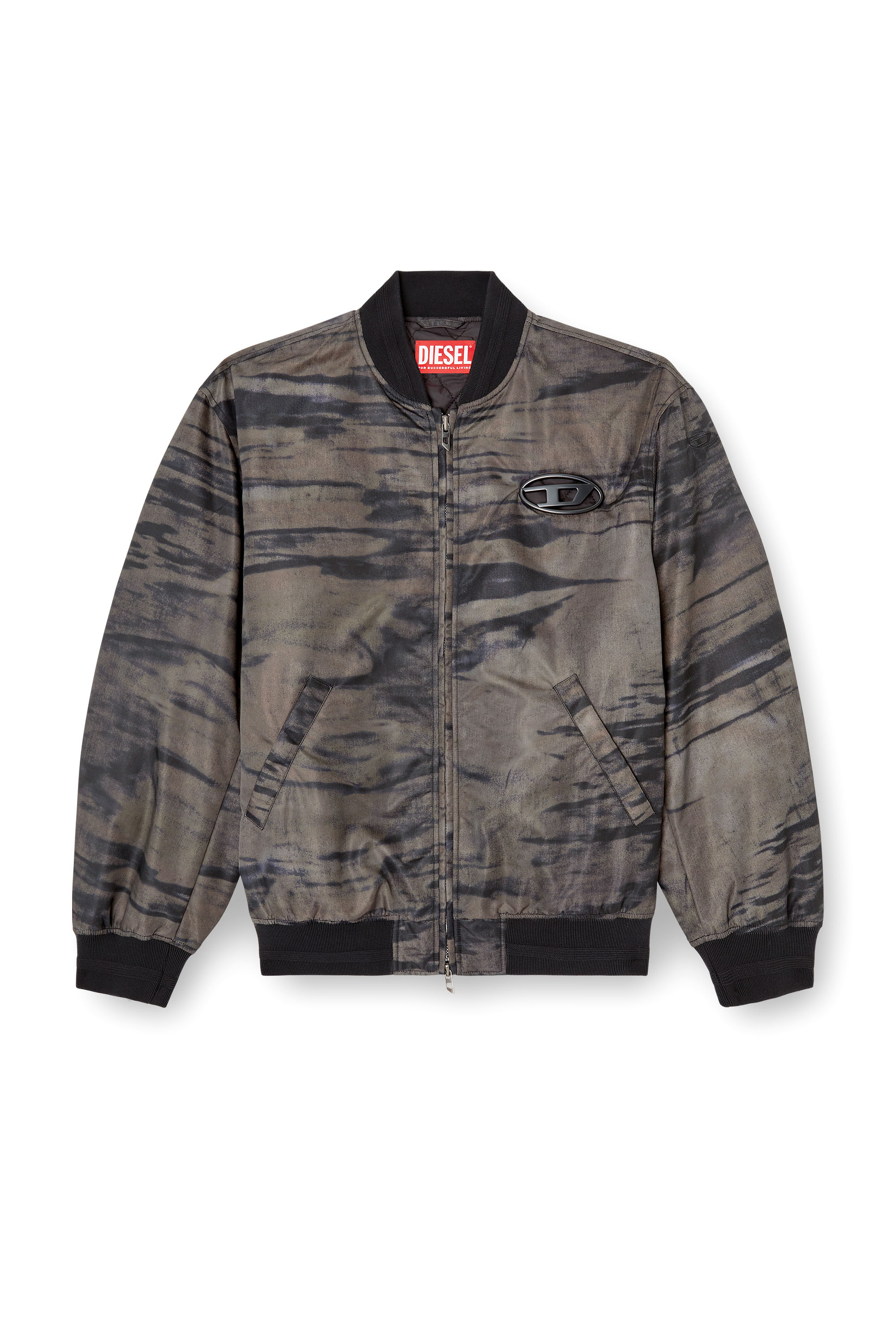 Diesel - J-KEPES-DLBZ, Man's Padded bomber jacket in printed satin in Black/Grey - 3