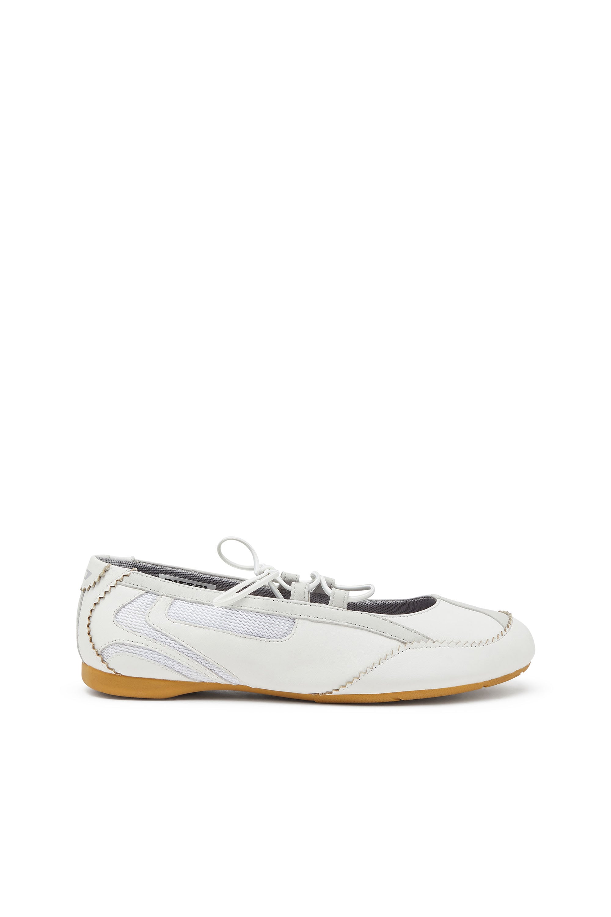 Diesel - D-Mile - Lace-up ballerina flats in leather and mesh - Flats - Woman - White