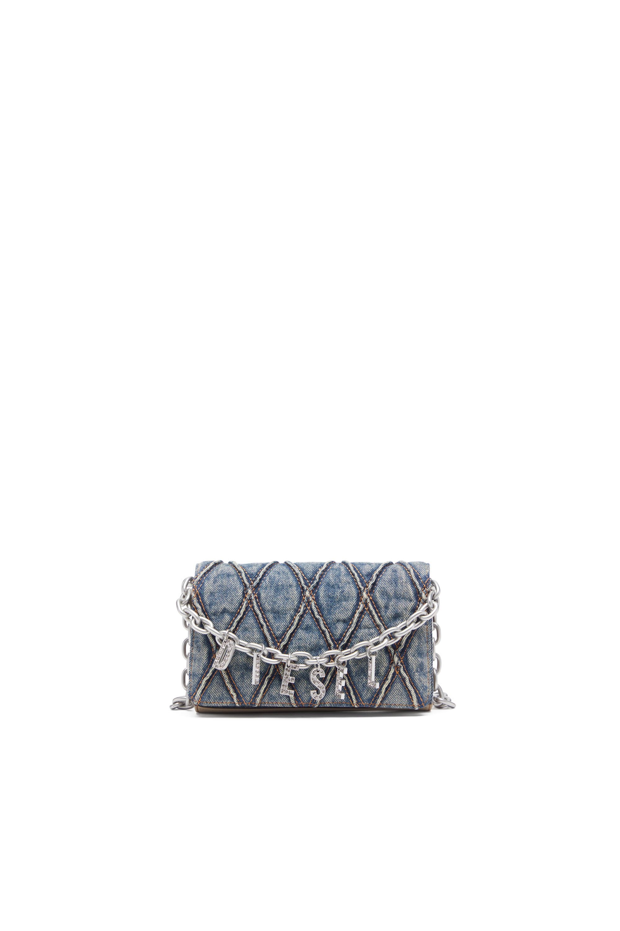 Diesel - Wallet purse in argyle quilted denim - Wallets strap - Woman - Blue