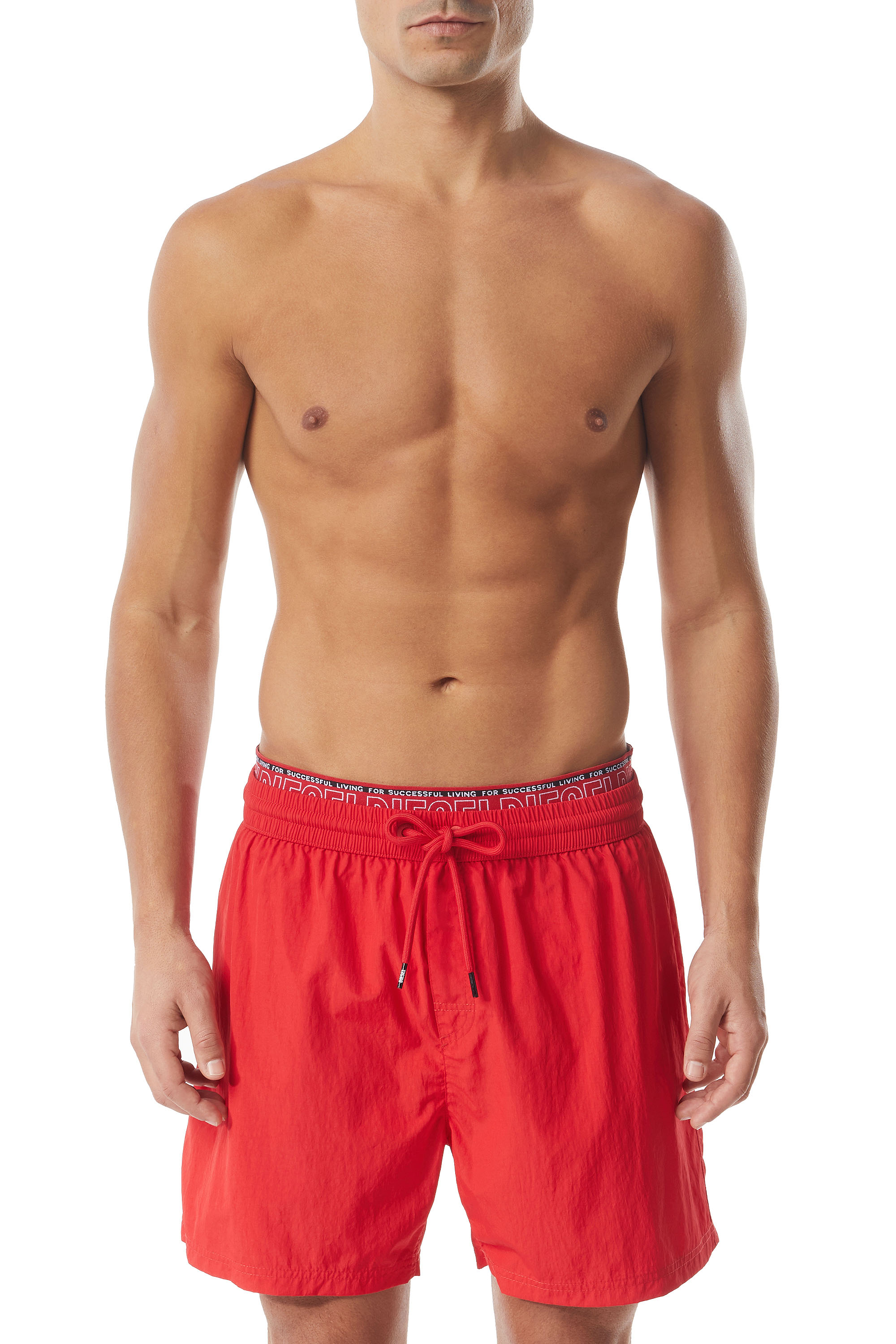 Diesel Double-waist Swim Shorts In Red