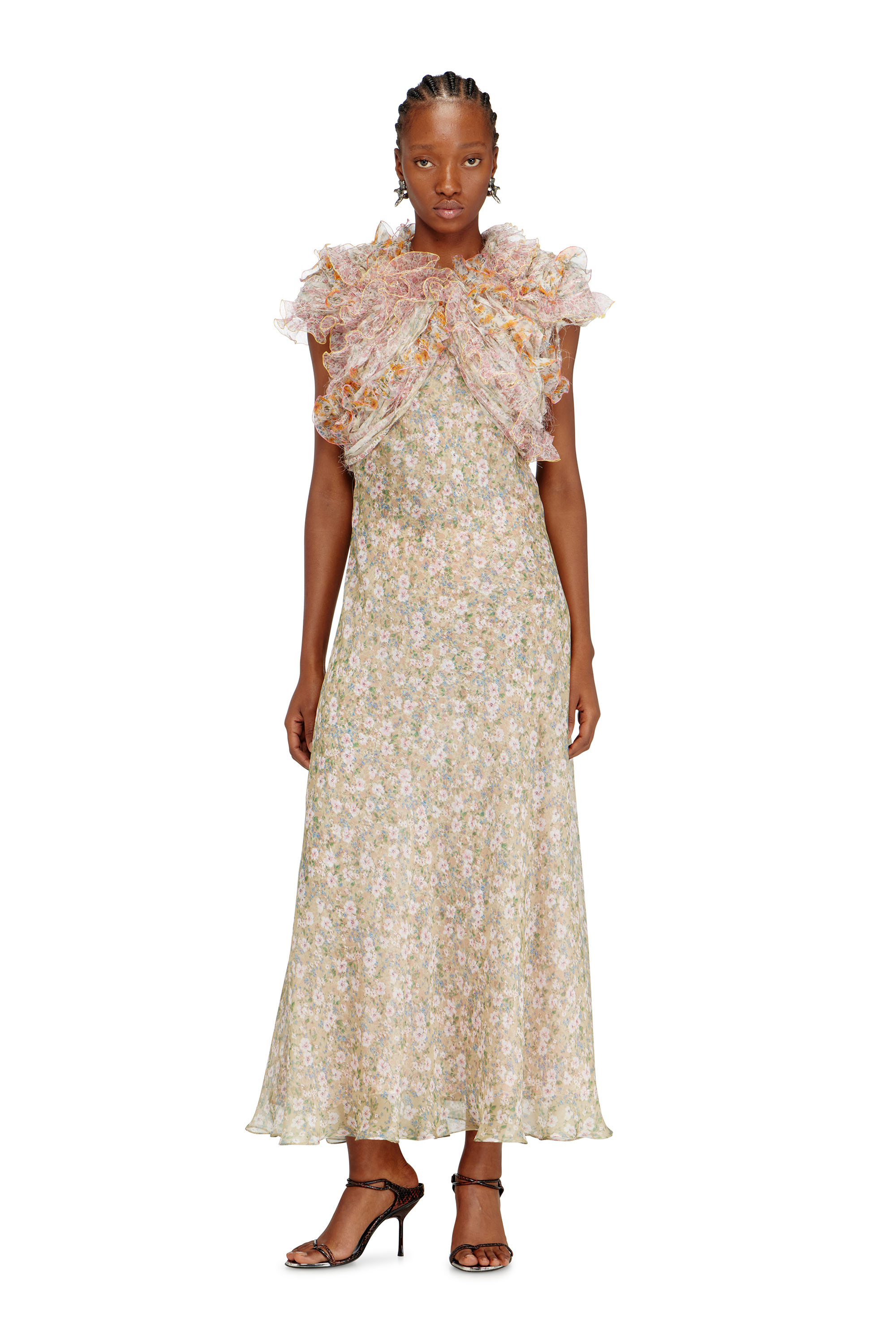 Diesel - D-FIBY, Woman's Silk dress with floral print in Beige - 1