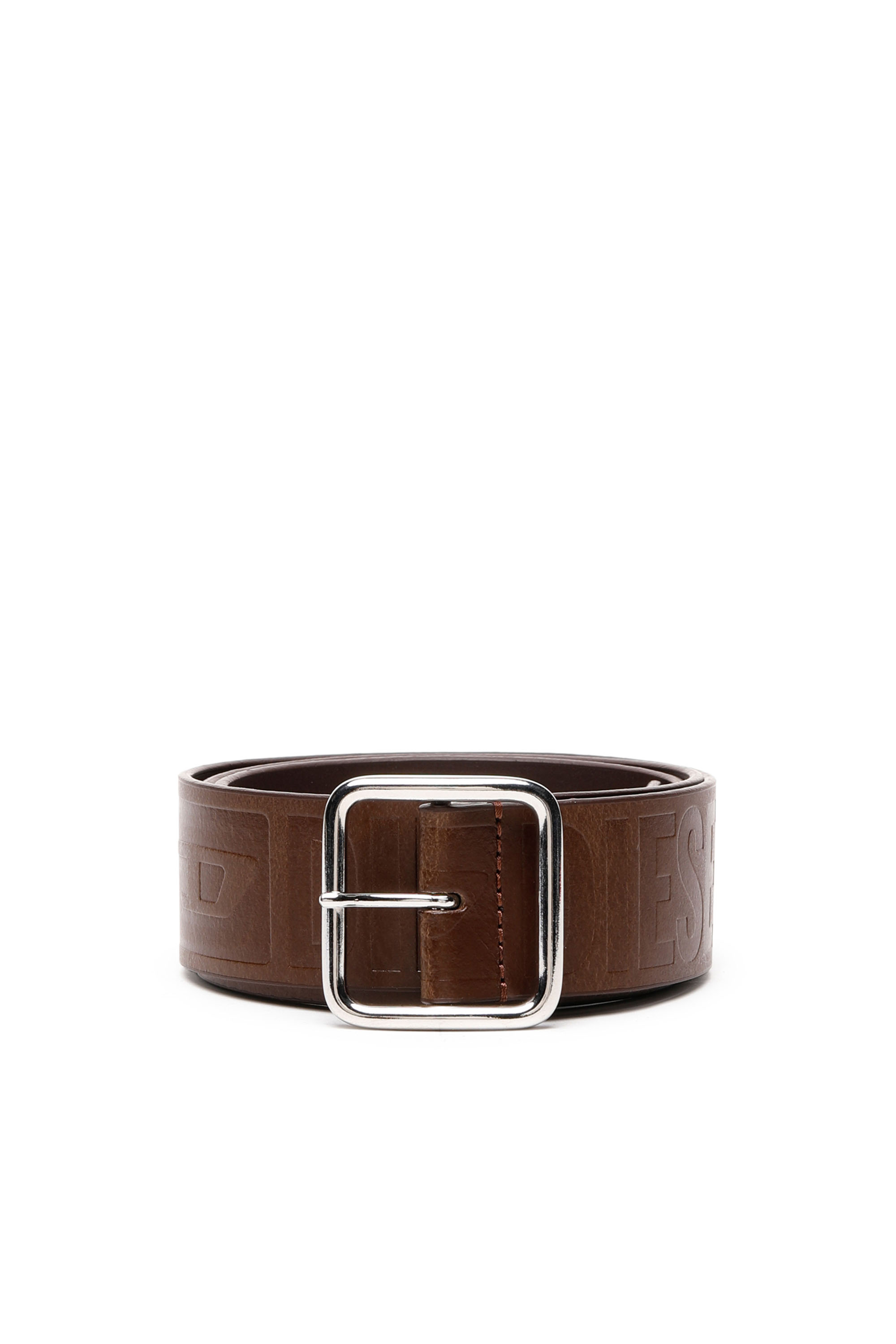 Diesel - Leather belt with all-over debossed logo - Belts - Man - Brown