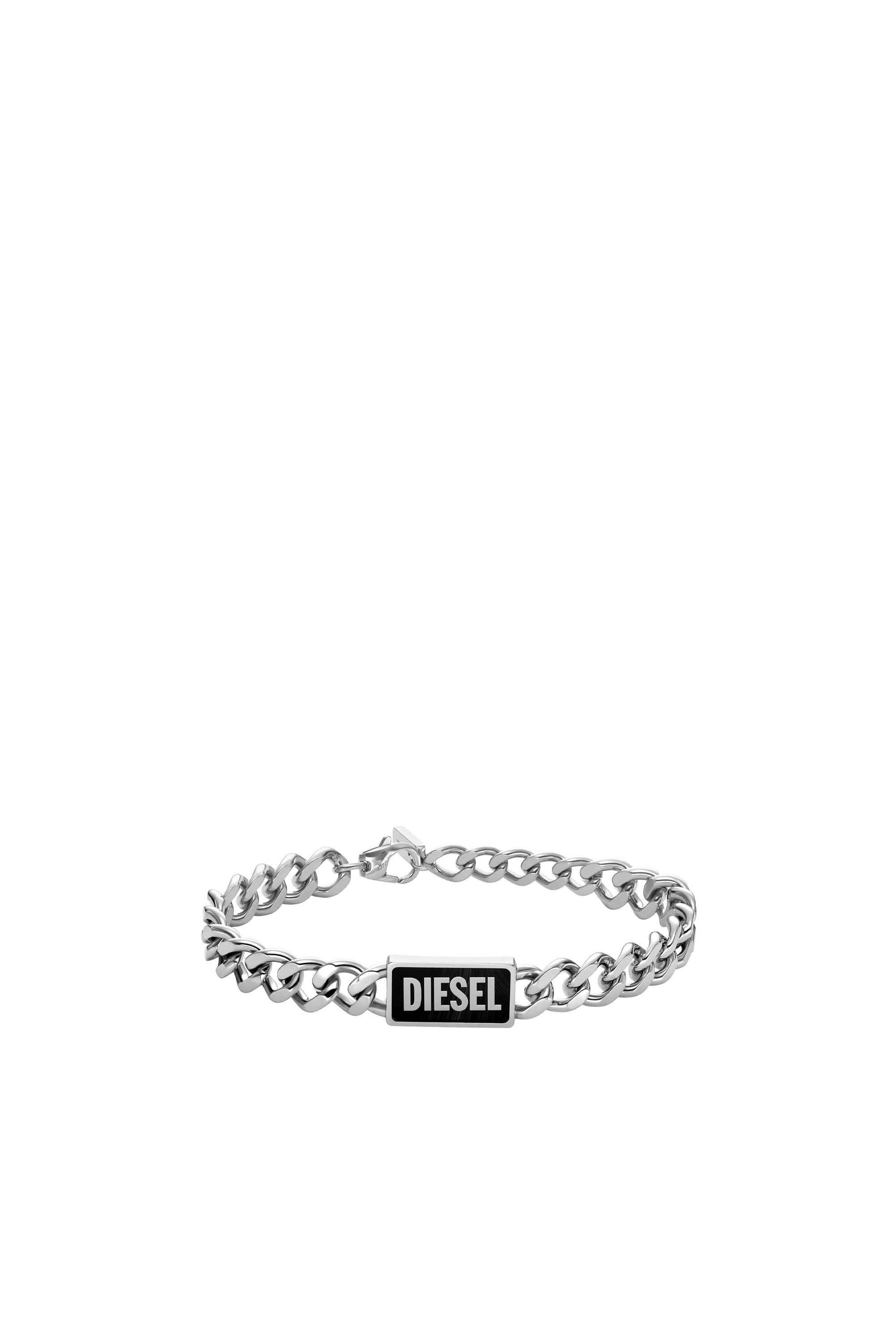 Diesel - Bracelet ID avec agate noire - Bracelets - Mixte - Gris argenté