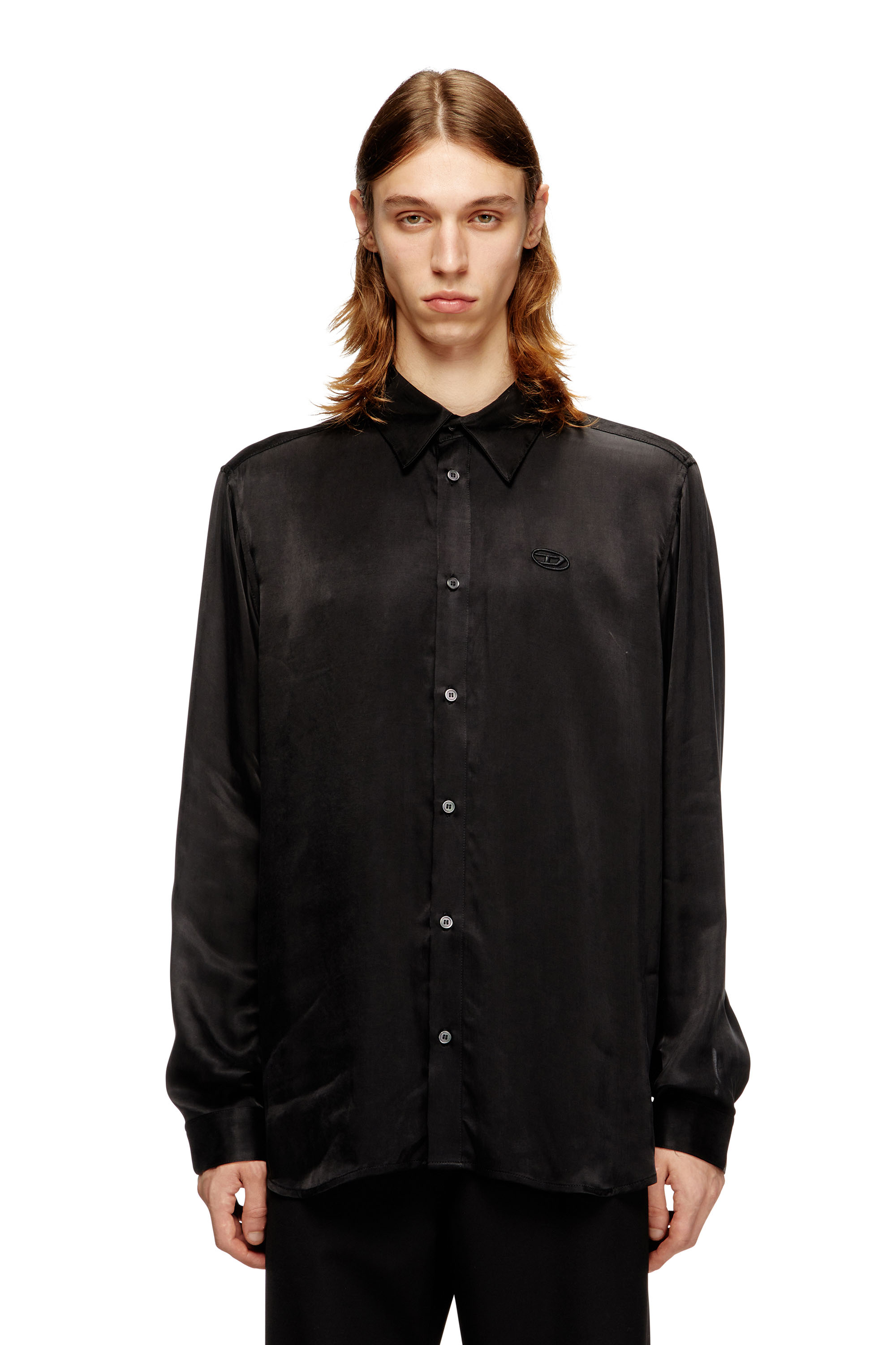 Diesel Cupro Shirt With Embroidered Logo In Black