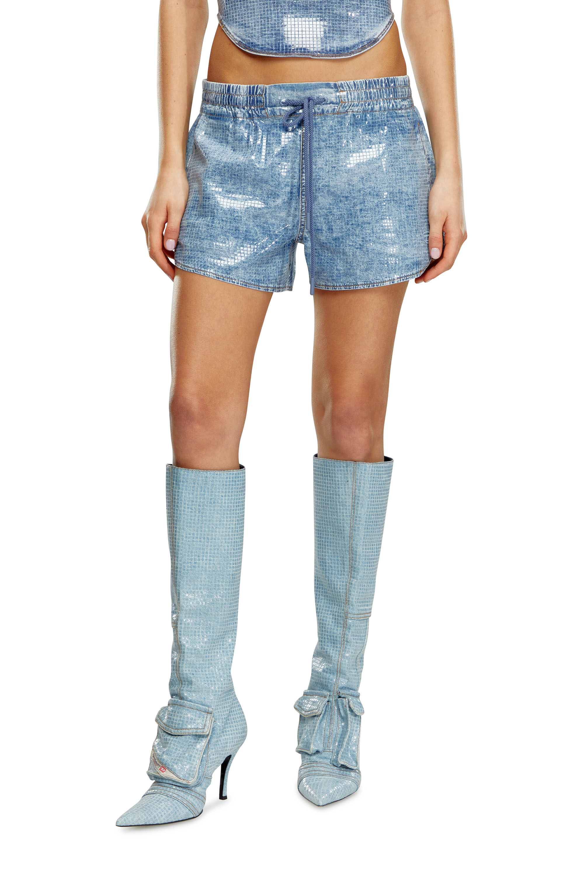 Diesel - Pantalones cortos deportivos en denim con lentejuelas - Shorts - Mujer - Azul marino