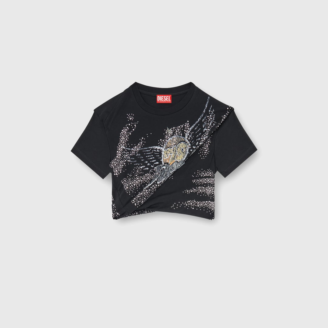 Diesel - T-shirt froncée en jersey double épaisseur - Haut - Femme - Noir