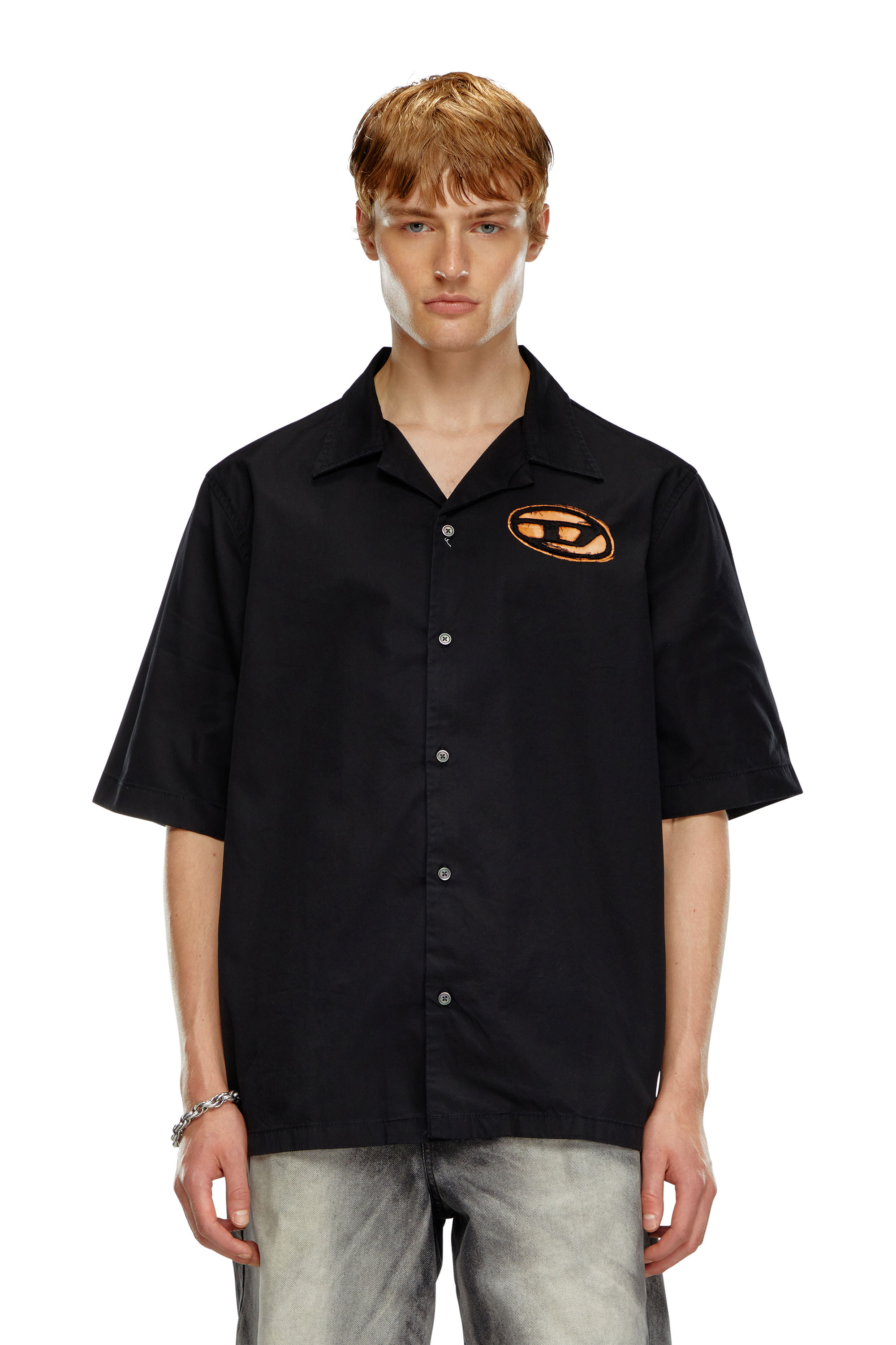 Shop Diesel Bowling Shirt With Bleached Effect In Black