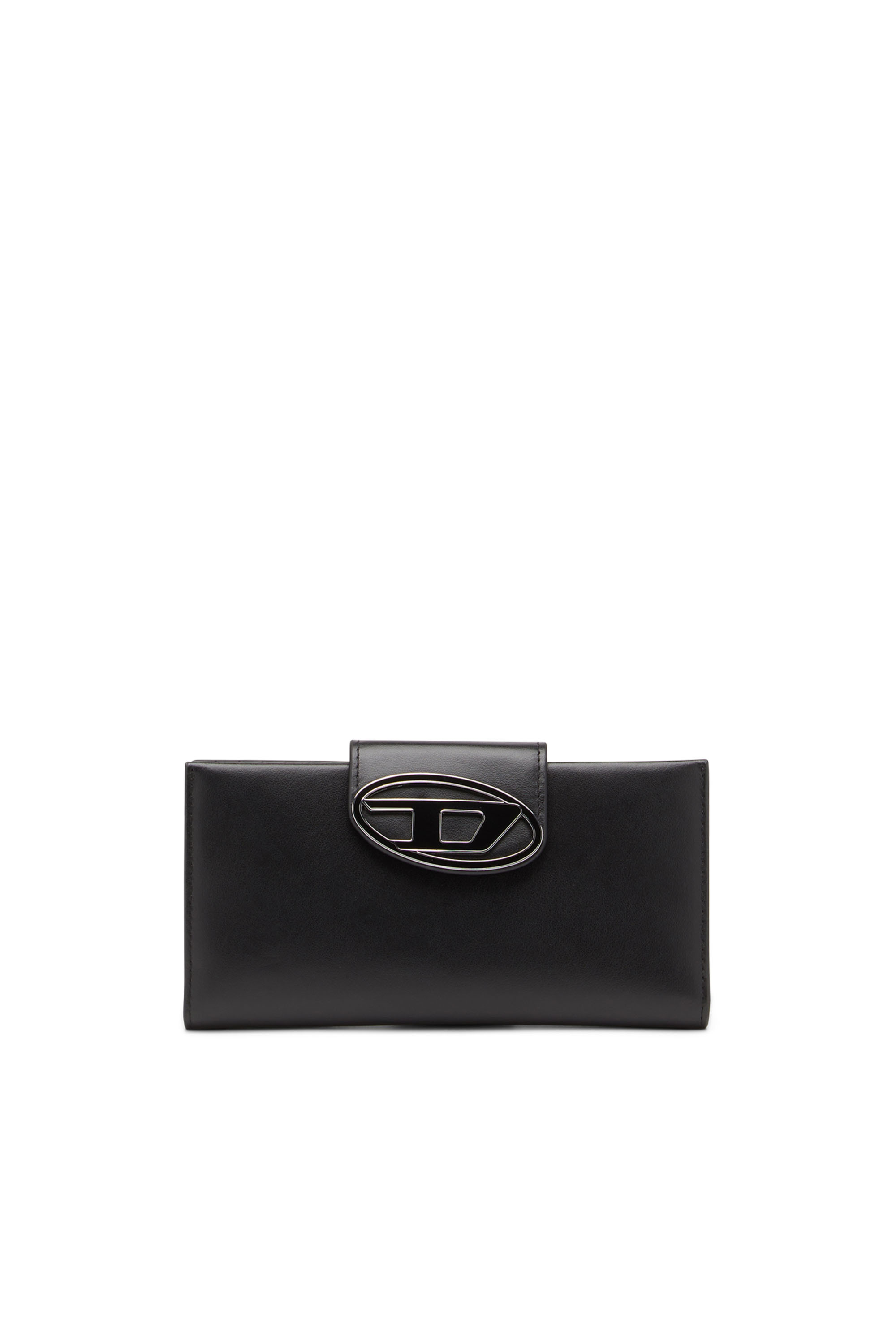 Diesel - Portefeuille continental en cuir avec plaque à logo - Petits Portefeuilles - Femme - Noir