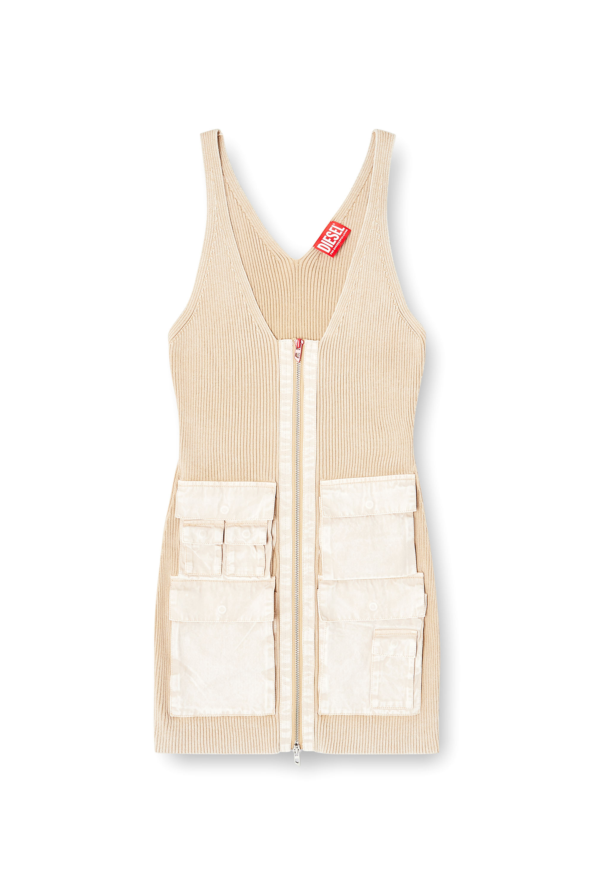 Diesel - M-GABRIELLE, Woman's Rib-knit short dress with cargo pockets in Beige - 2