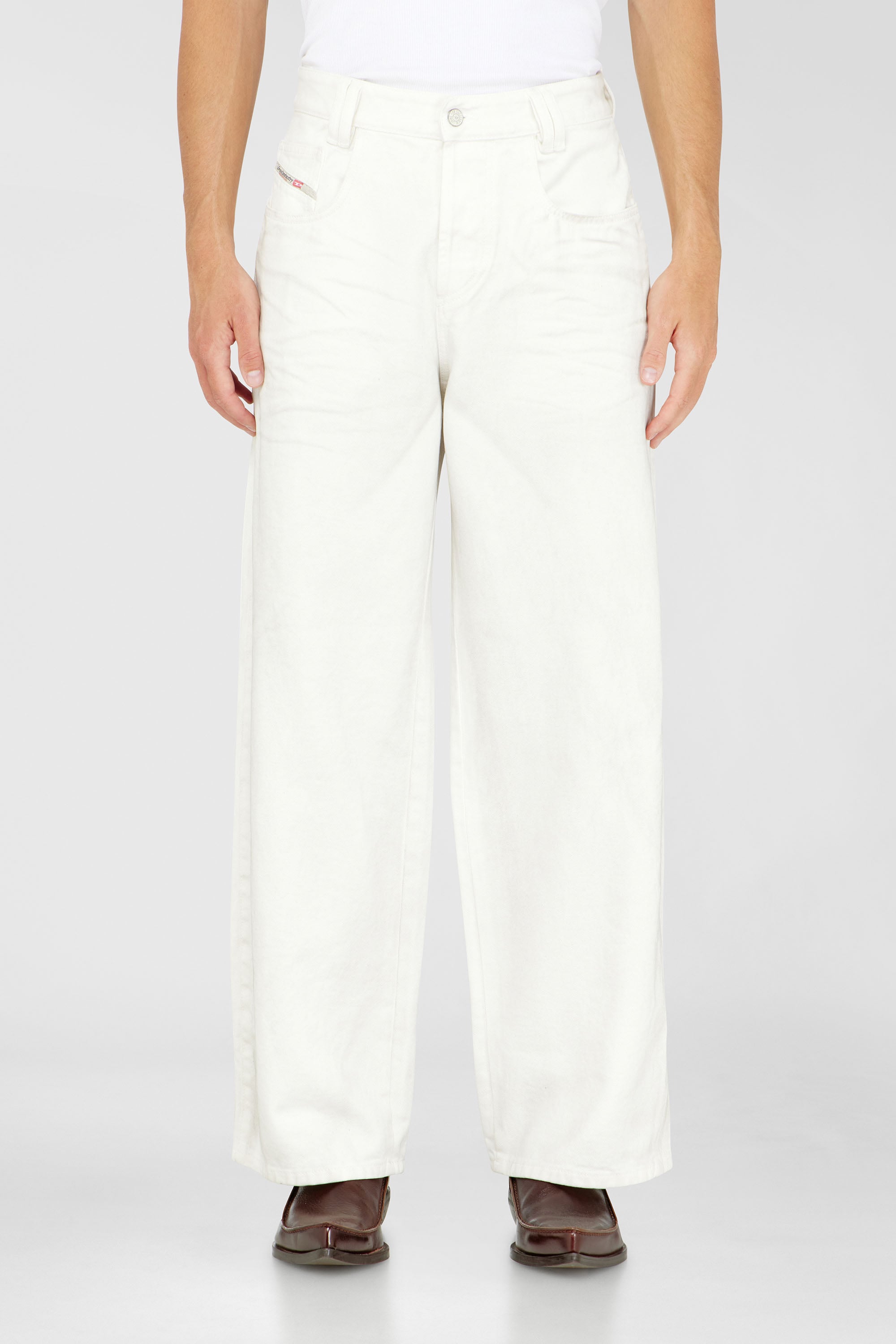 Diesel Relaxed Jeans High Waist 1982 D-Hakou, White, Button fly