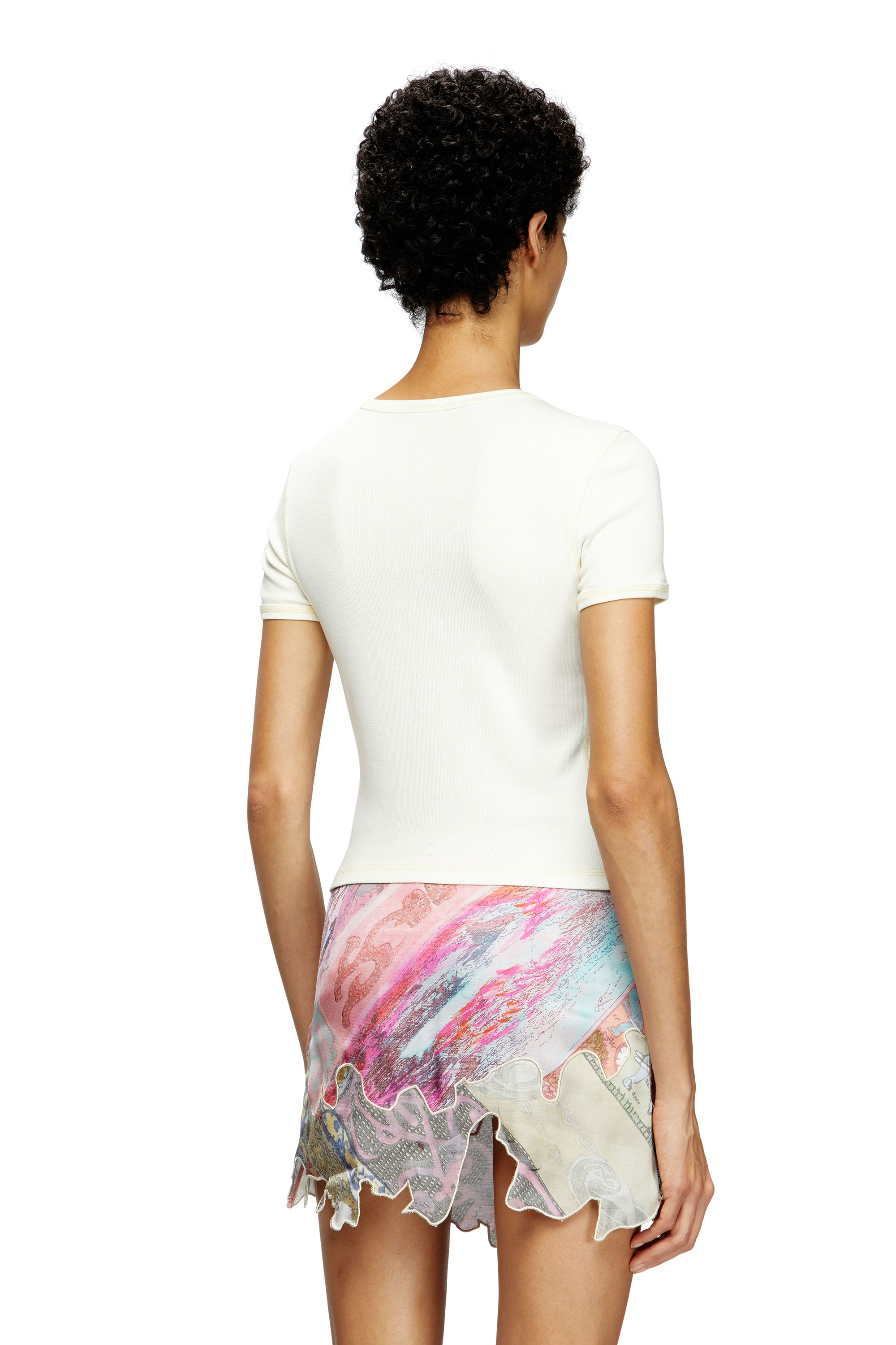 Diesel - T-ELE, Woman's Ribbed T-shirt with watercolour heart D in White - 4