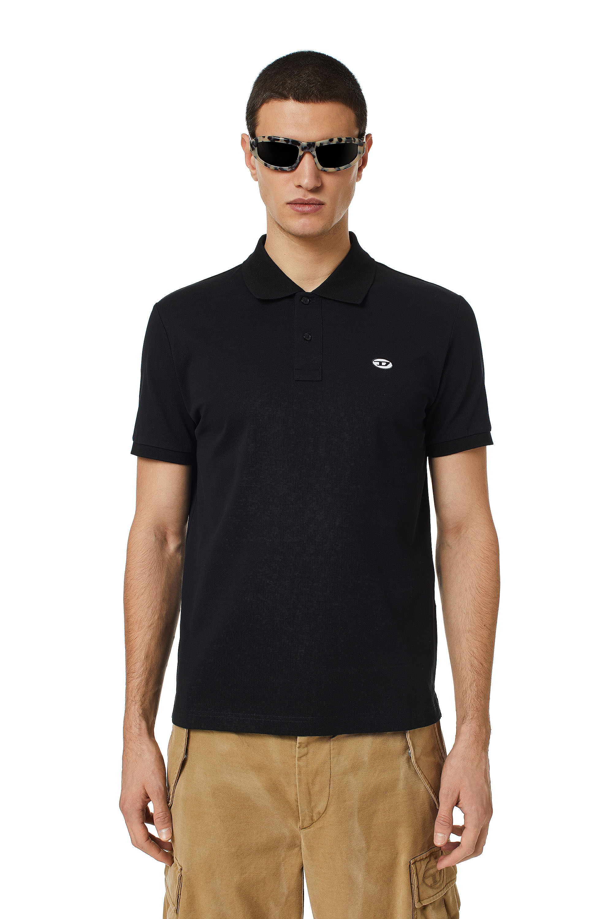 Shop Diesel Polo Shirt With D Oval Patch In Black