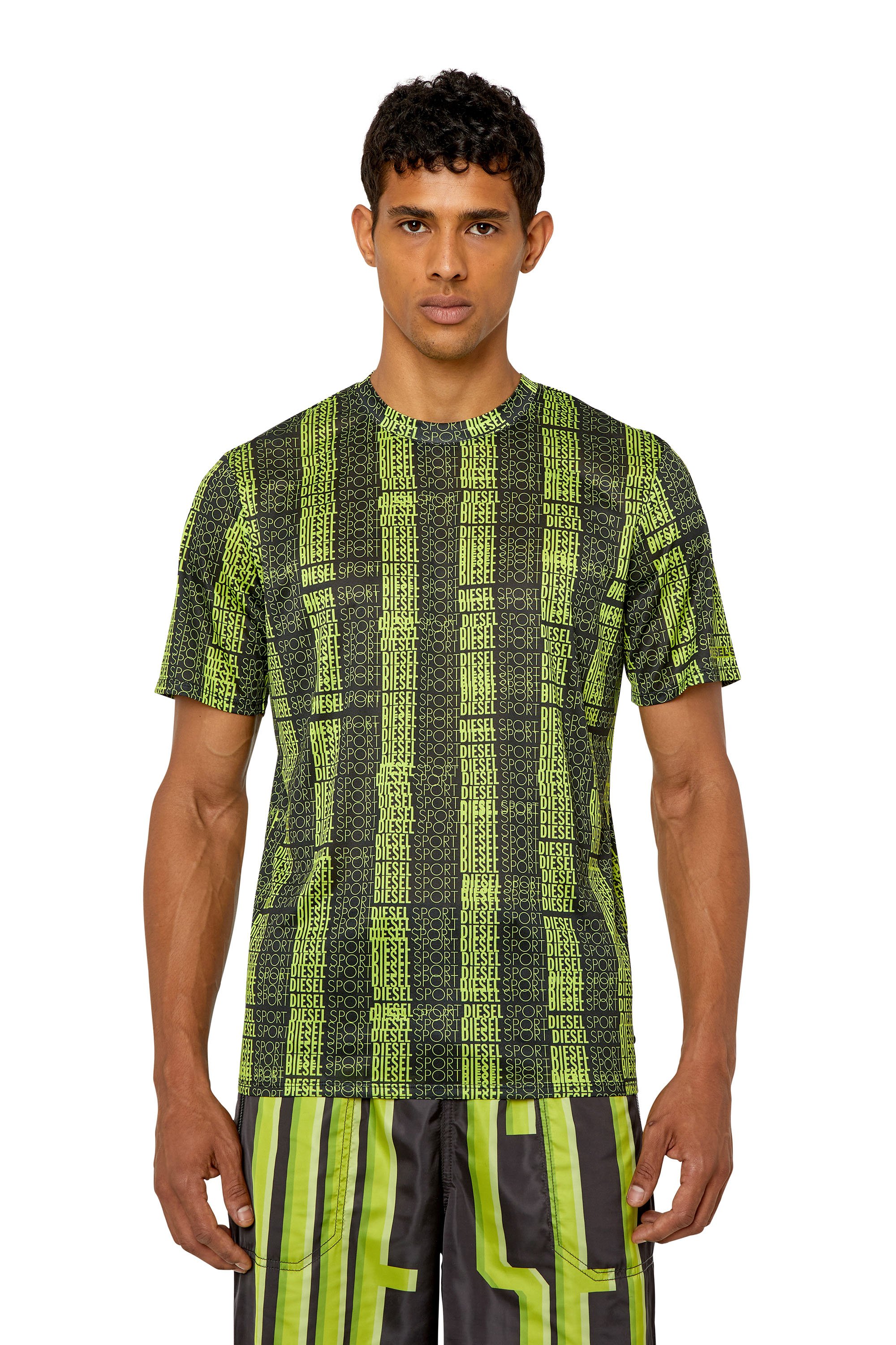Diesel - T-shirt sportiva con logo all-over - T-Shirts - Uomo - Verde